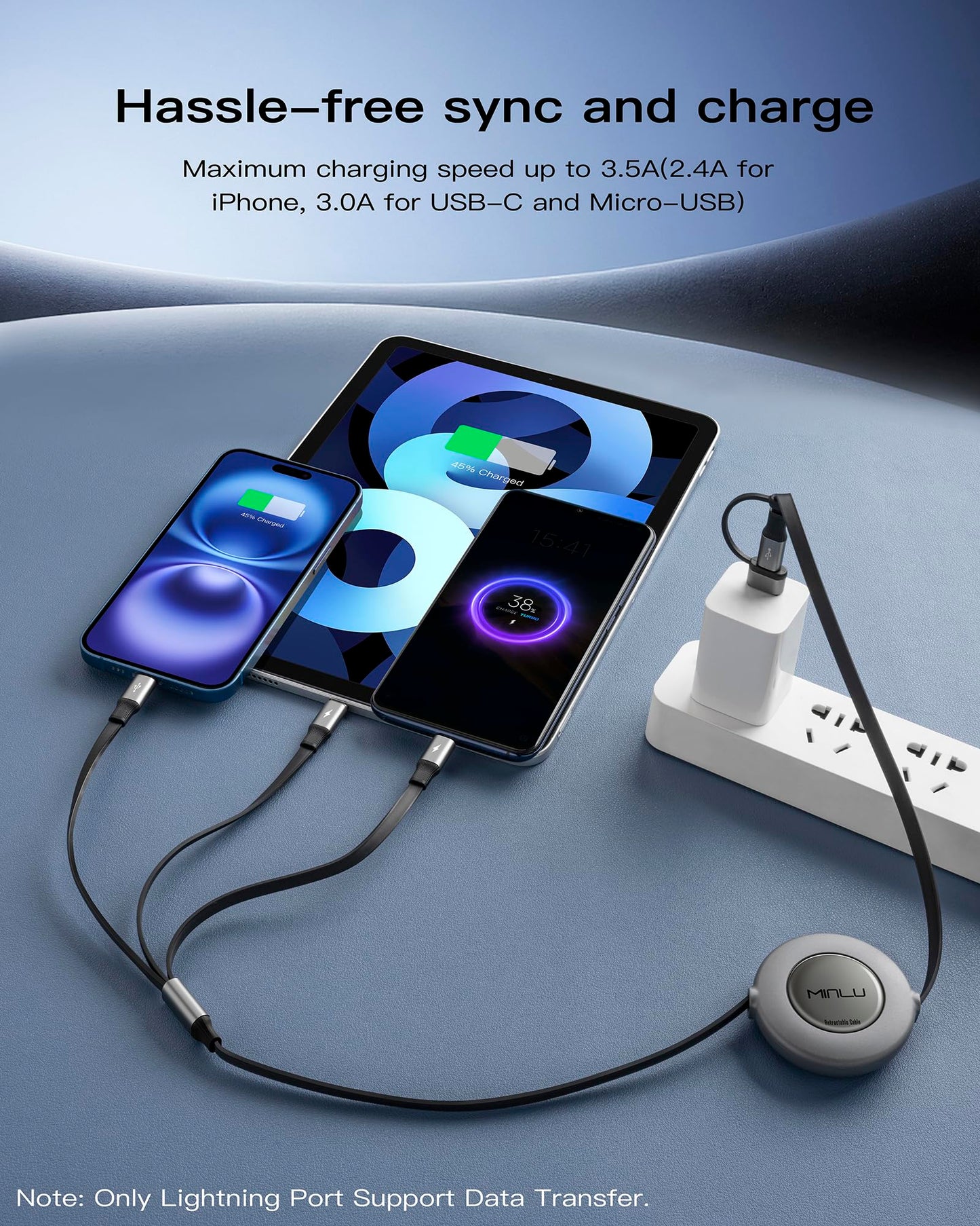 Minlu 3 in 2 Multi Charging Cable,2Pack 4Ft Retractable Chargers for All Devices,Multiple USBC Charger Cable Adapter with USB A/C to Lightning/USB…