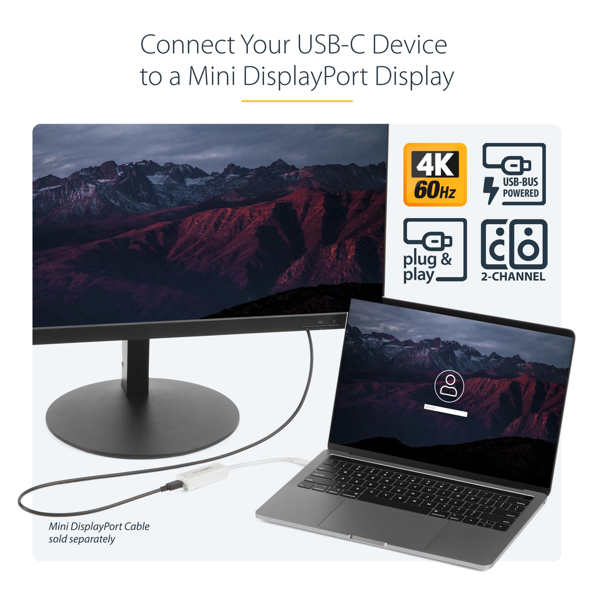 StarTech USB-C to Mini DisplayPort Adapter, 4K 60Hz, HBR2, White