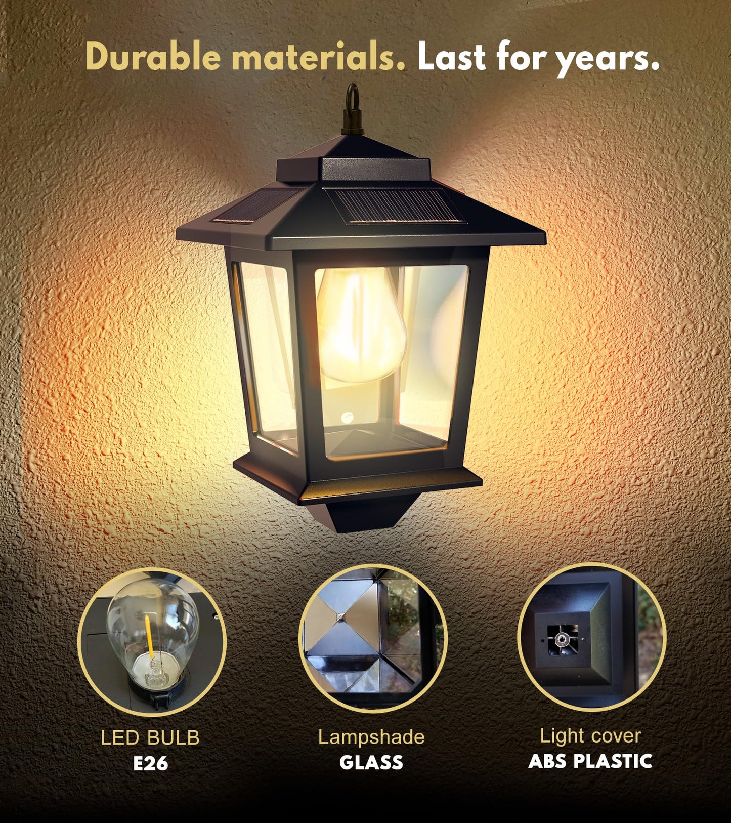 PASAMIC 2 Pack Solar Wall Lanterns,Outdoor Hanging Lights with 4 Solar Panels,Dusk to Dawn Led Outdoor Wall Sconce, Anti-Rust Waterproof Lanterns
