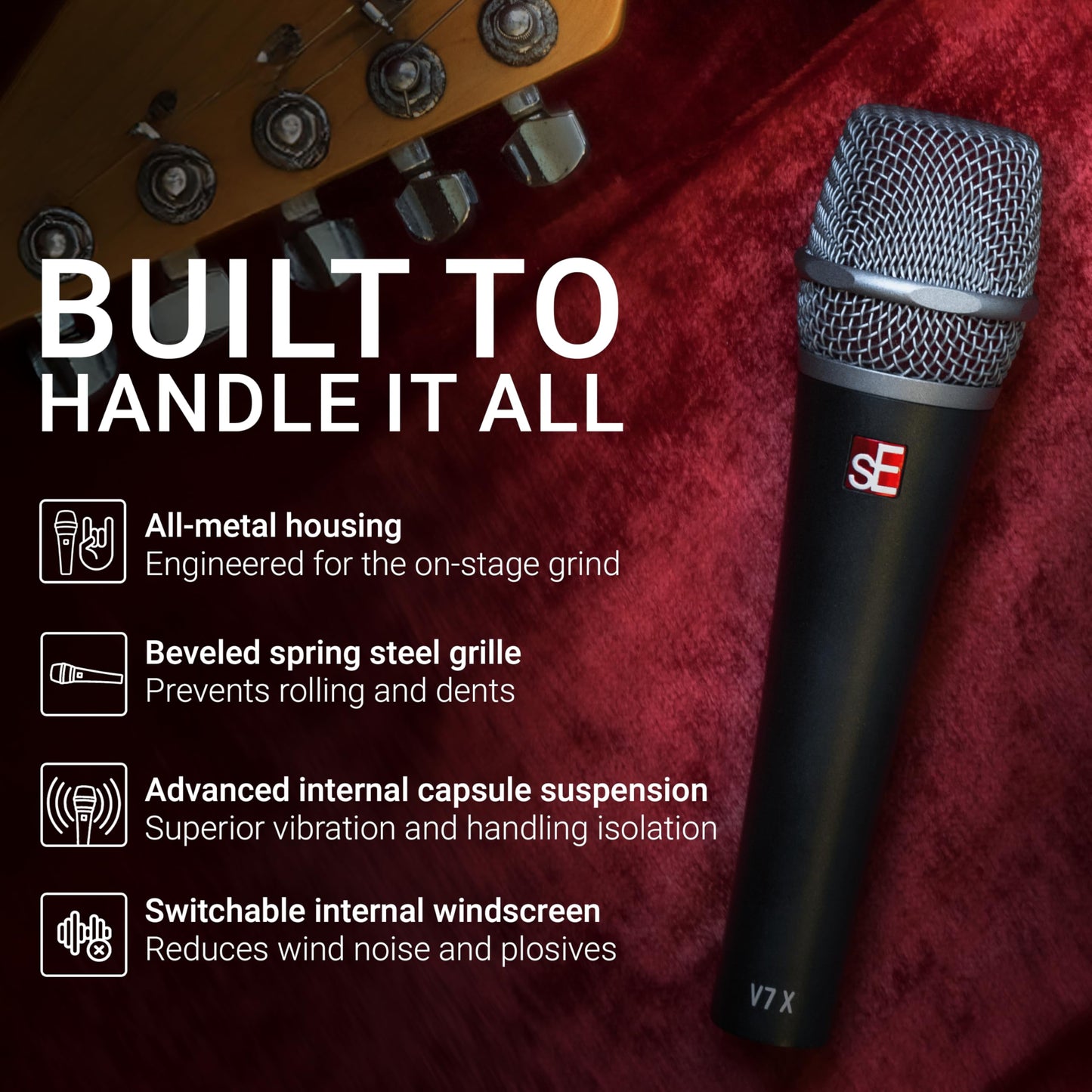 SE ELECTRONICS V7 X Dynamic Instrument Microphone for Live Performances & Instrument Recording in The Studio - Dynamic Microphone with Supercardioid
