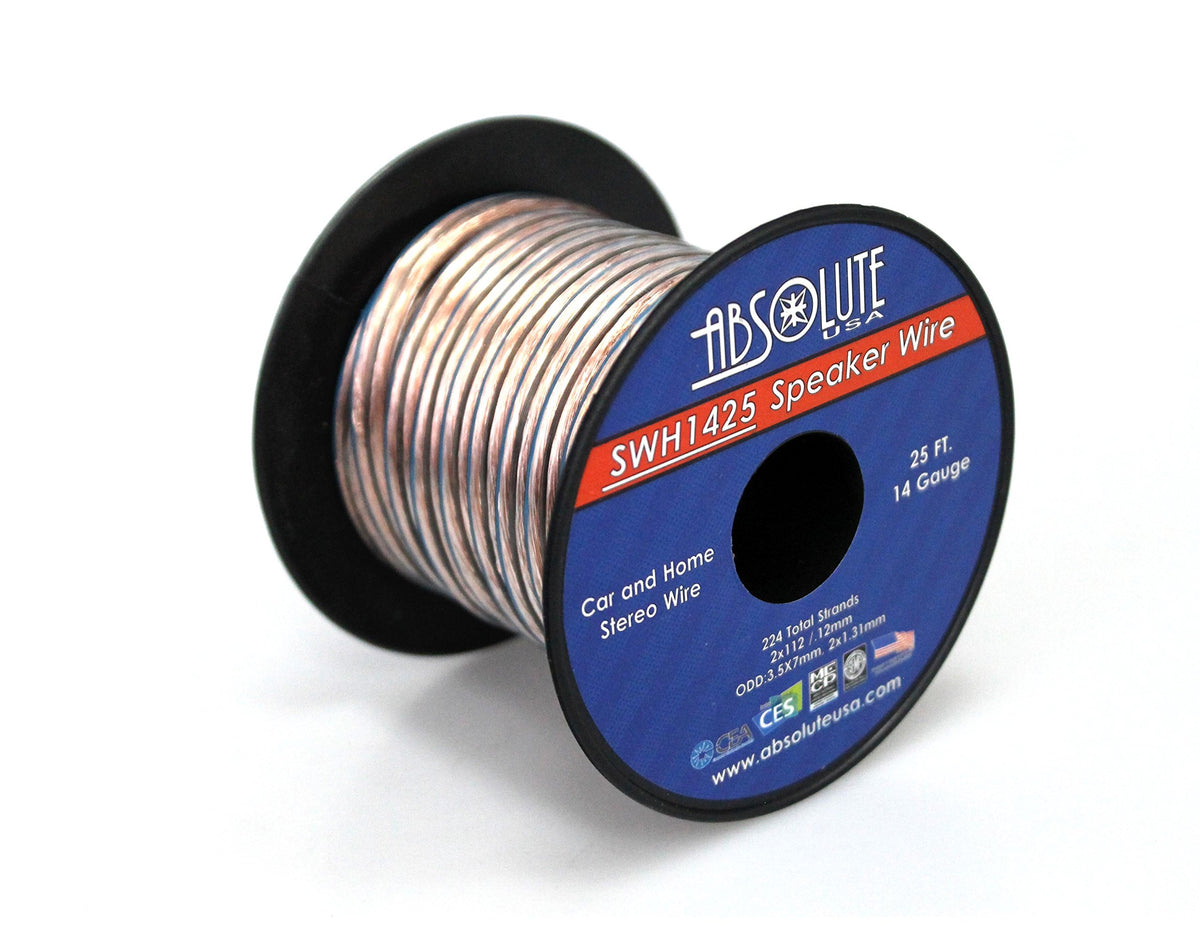 Absolute USA SWH1425 14 Gauge Car Home Audio Speaker Wire Cable Spool 25'