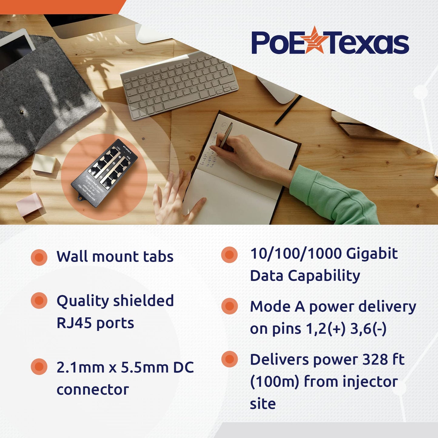 PoE Texas 4-Port Gigabit Passive PoE Injector, No Power Supply