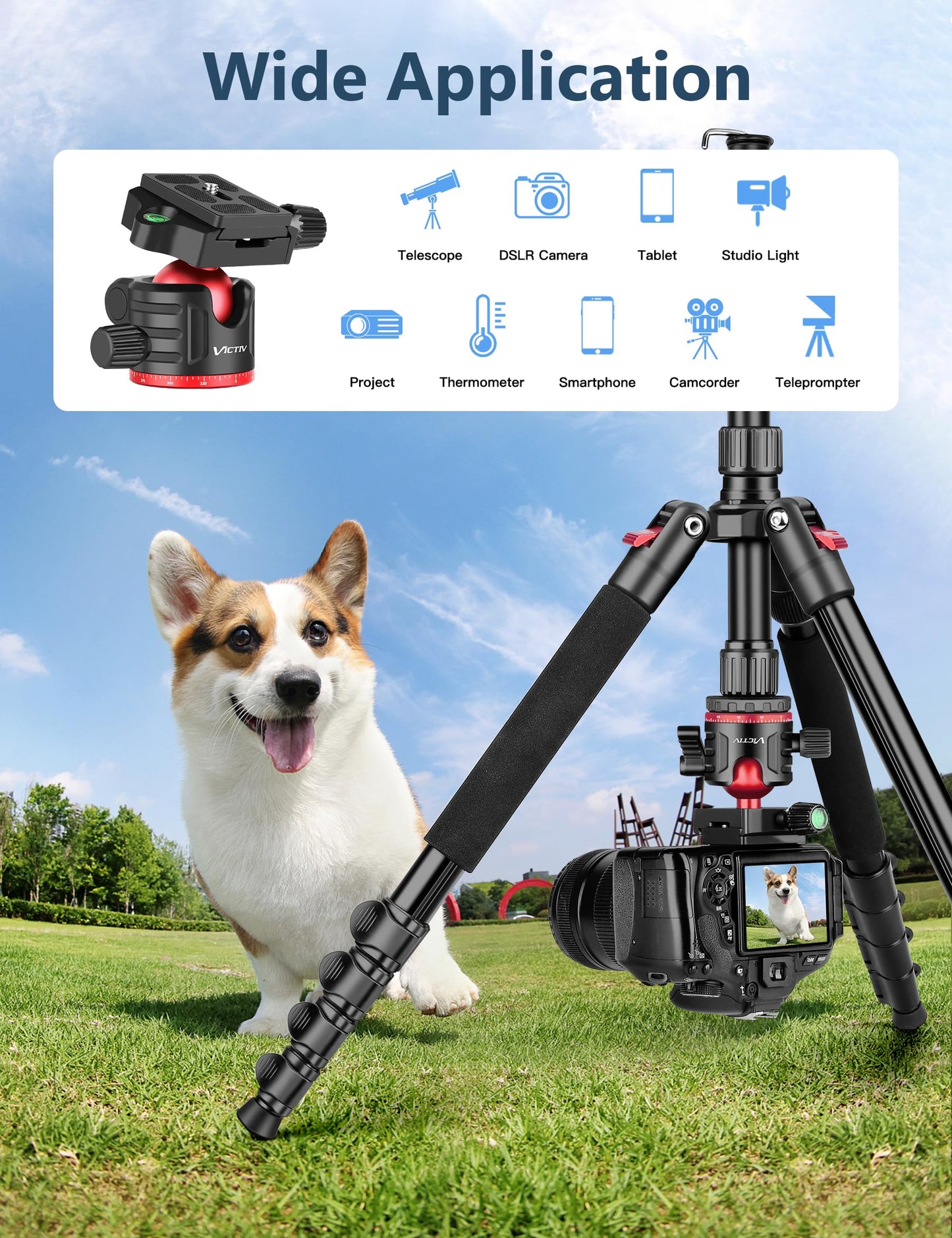 78" Porfessional Tripod for Camera, Victiv Aluminum Camera Tripod Monopod for DSLR, Spotting Scope,Telescope, Binoculars, Compact Heavy Duty Camera