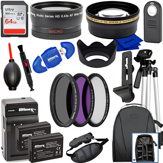 Ultimaxx 58MM Accessory Kit for Canon EOS Rebel T7, T6, T5, T3, T100, 4000D, 3000D, 2000D, 1500D, 1300D, 1200D 1100D, and More; Includes: 2X LP-E10