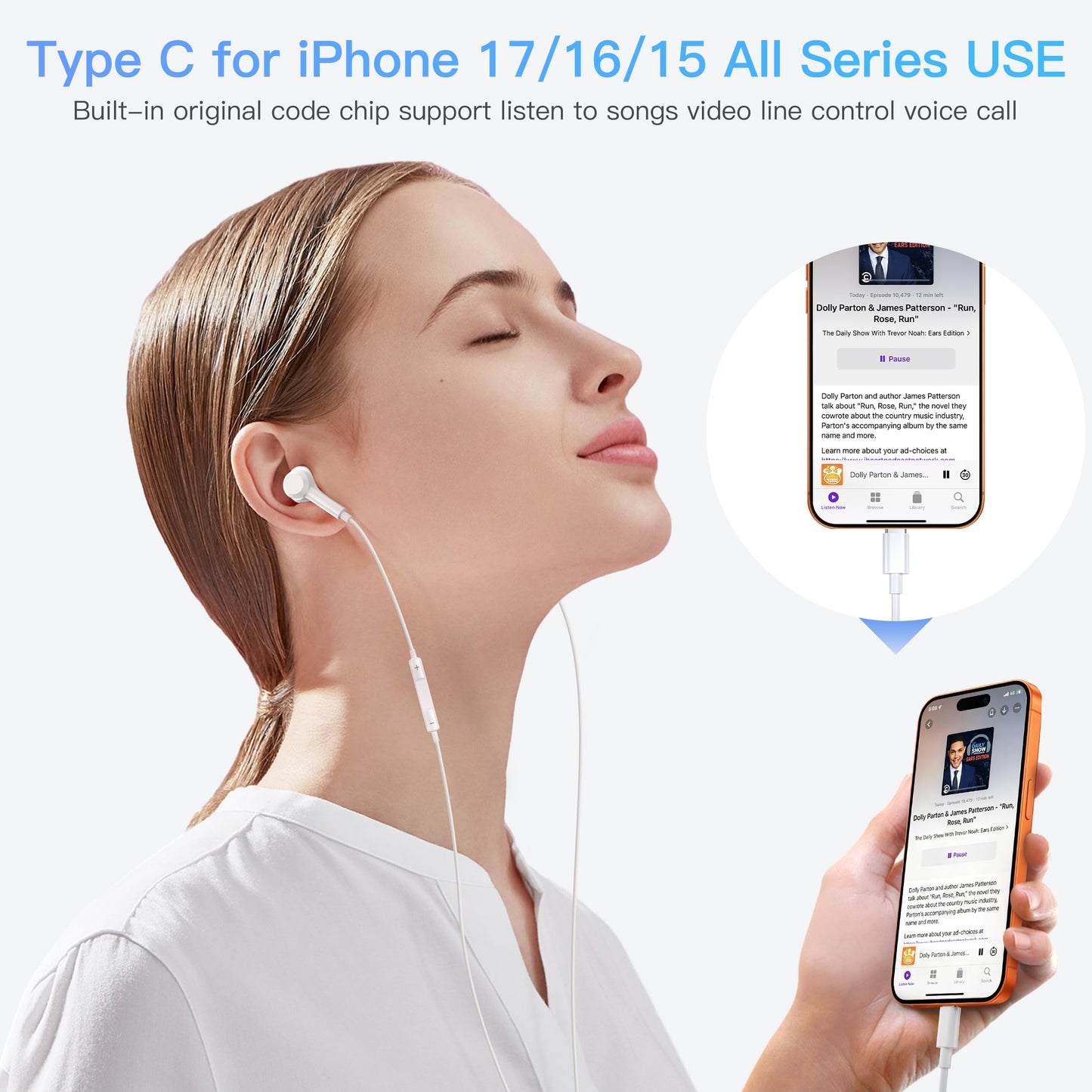 iPhone 17 Earphones USB C Wired- ?????????? MFi Certified USB Type C Earbuds Wired with Mic & Volume Control HiFi Stereo Headphones for iPhone 16 Pro