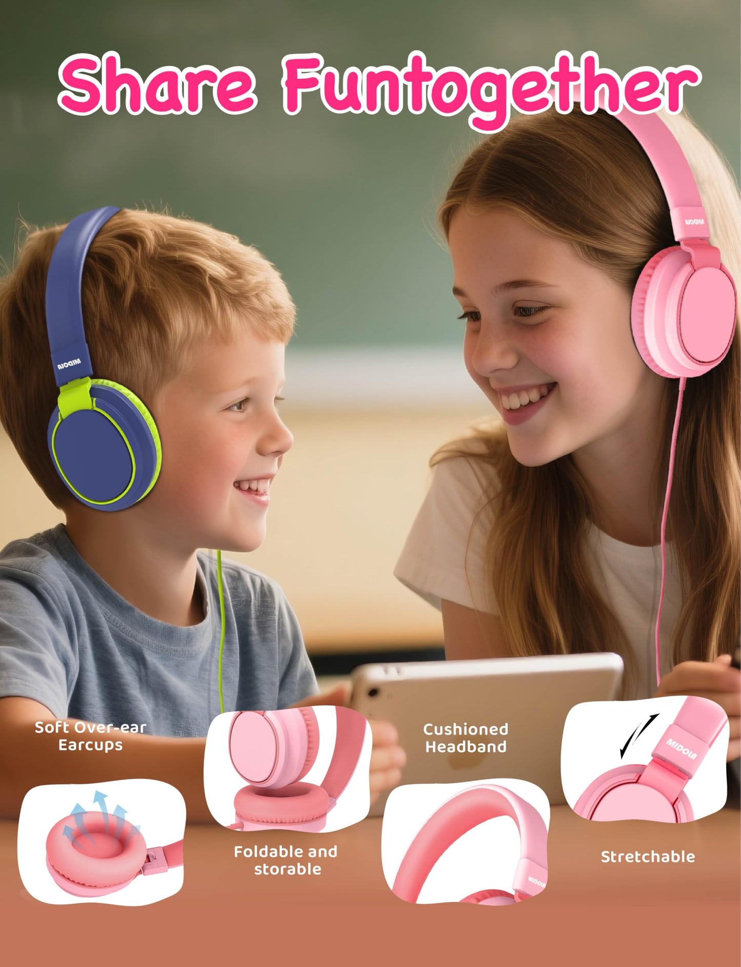 MIDOLA Kids Headphone Wired Volume Limited 85/94dB Over-Ear/On-Ear Foldable Headset with Microphone Hearing Protection Headphones for Toddler Boy…