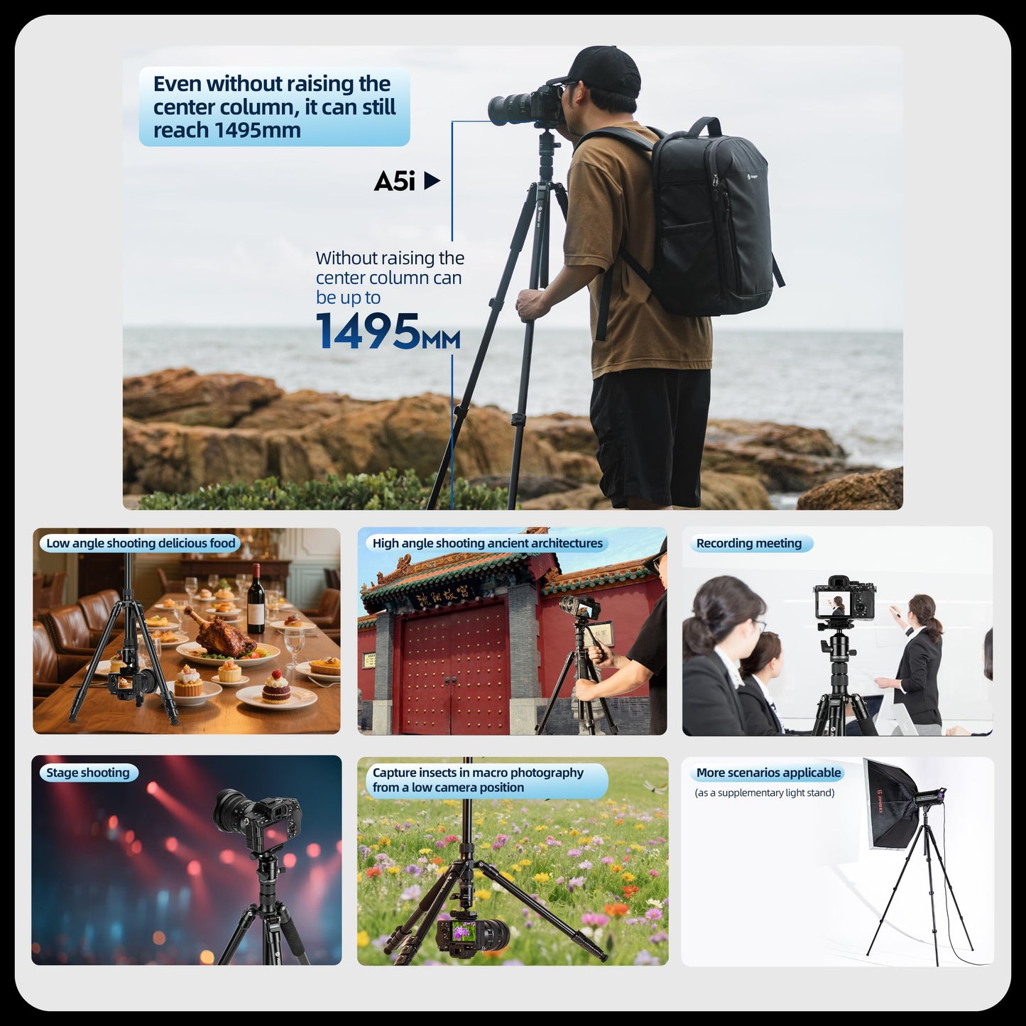 Fotopro 73'' Camera Tripod, Foldable Aluminum Tripod/Monopod, Detachable Fluid Head with Quick Release Plate, Lightweight Tripod for Camera, Phone