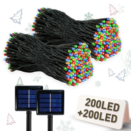 LALAPAO 2 Pack Solar Christmas String Lights, Total 400 LED 144Ft Solar String Lights, Outdoor Lighting with 8 Modes Waterproof for Xmas Tree, Garden