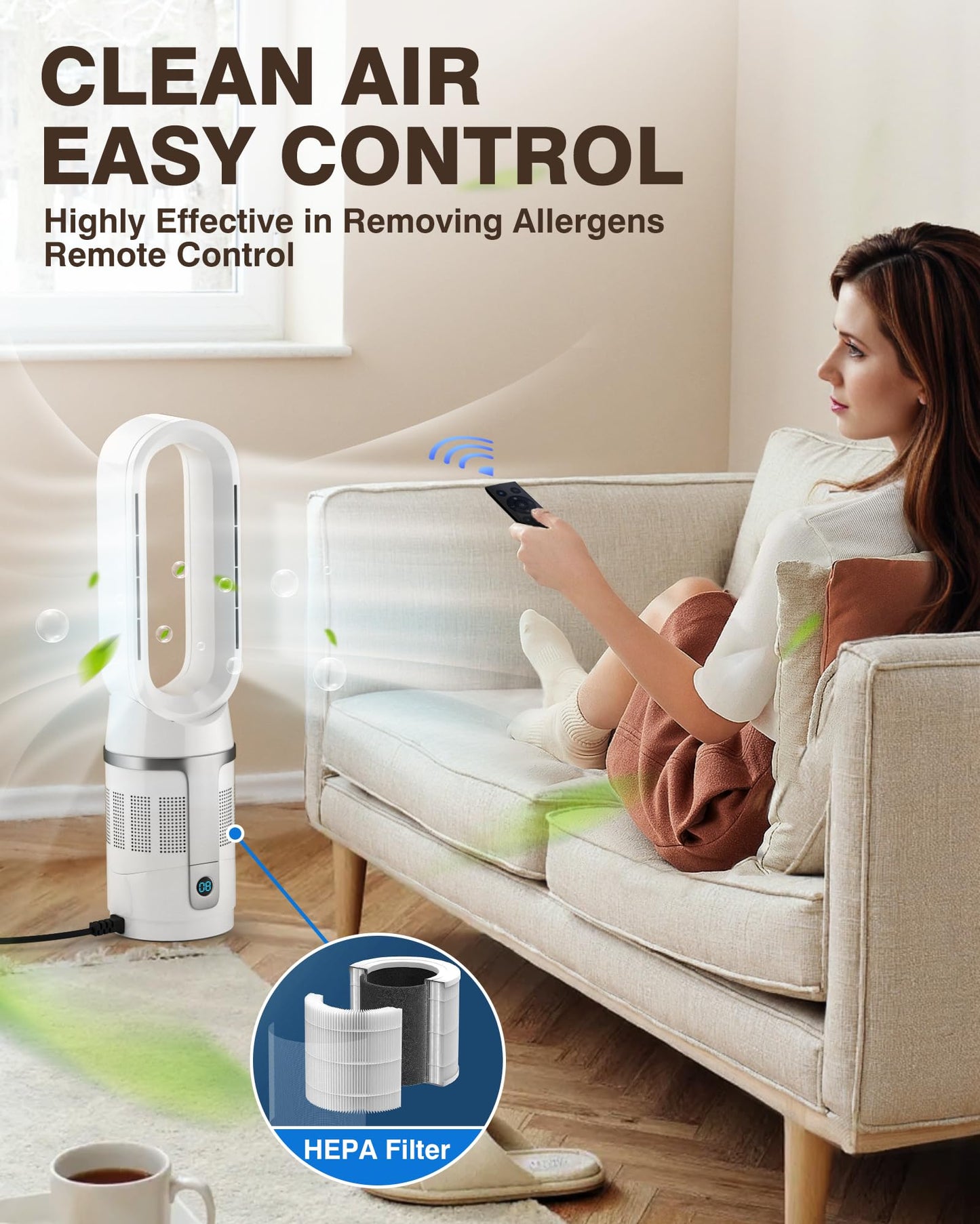 PYY Bladeless Heater and Fan Combo - 1400W Space Heater & 40W Tower Fan Combo with Remote, 8 Speeds, All the Season Use, 90° Oscillating, Quiet