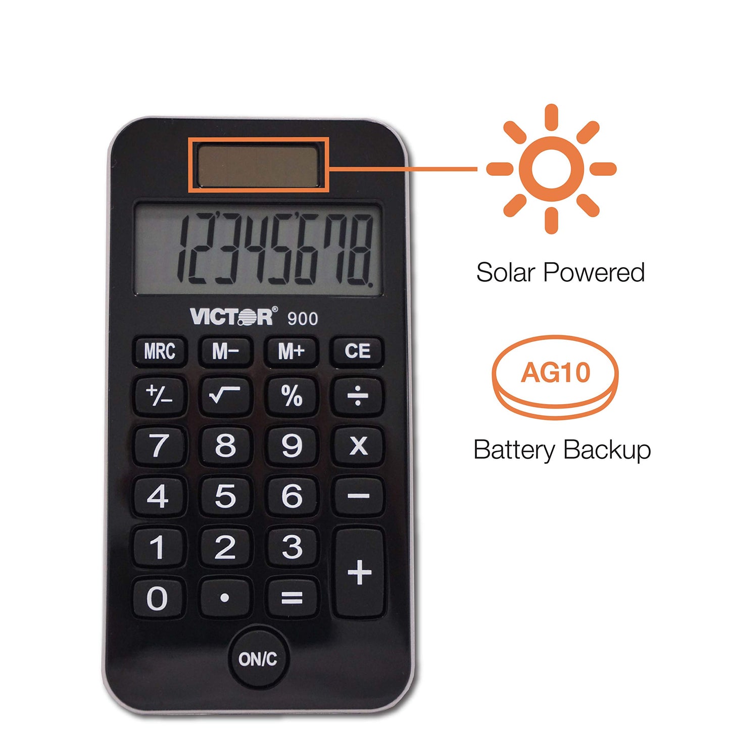 Victor 900 8-Digit Standard Function Calculator with Hard Protective Cover, Solar and Battery LCD Display, Small Pocket Calculator for Students
