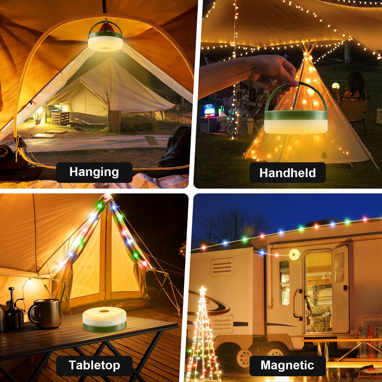 Camping String Lights, 4 in 1 Quick Storage 33FT Rechargeable Tent Lights with 14 Lighting Modes, Hanging Waterproof Portable Retractable LED Lamp