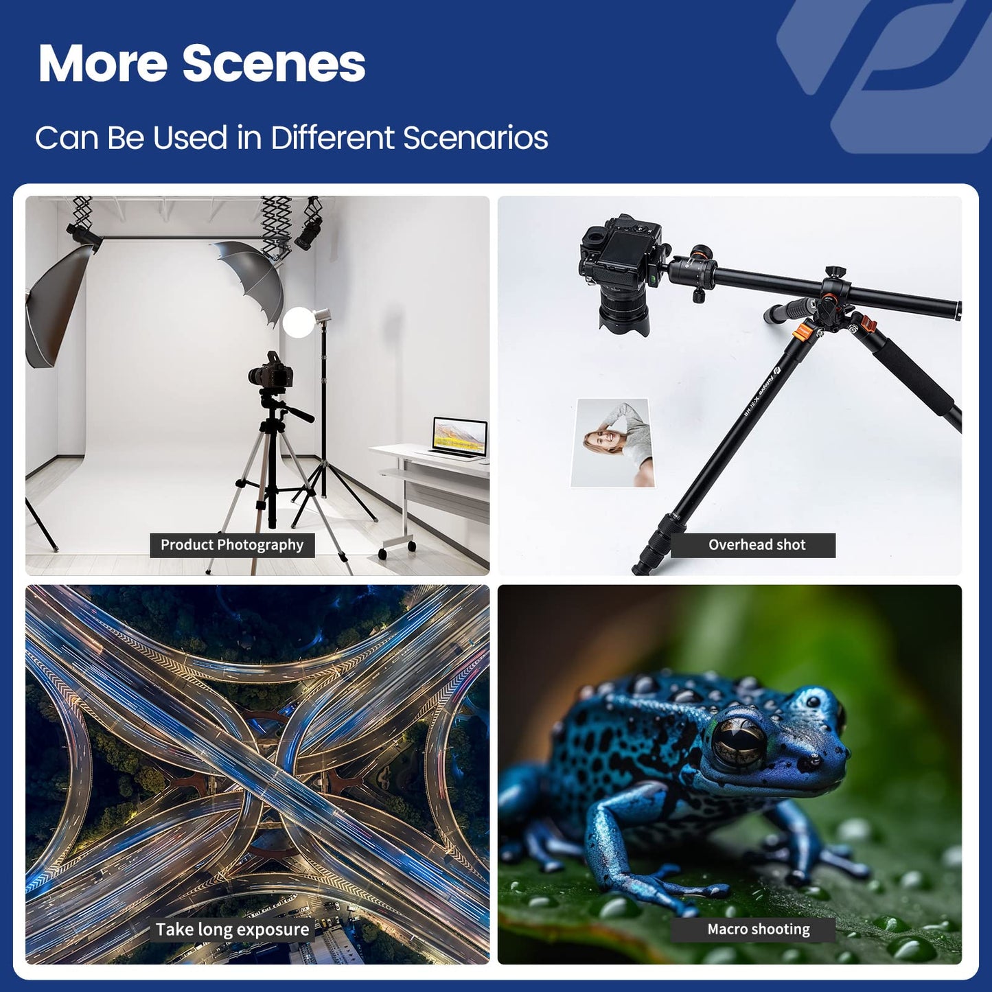 Fotopro 68'' Overhead Tripod for Flat Lay & Macro,Carbon Fiber Travel Tripod with 360 Degree Horizontal Column for Food