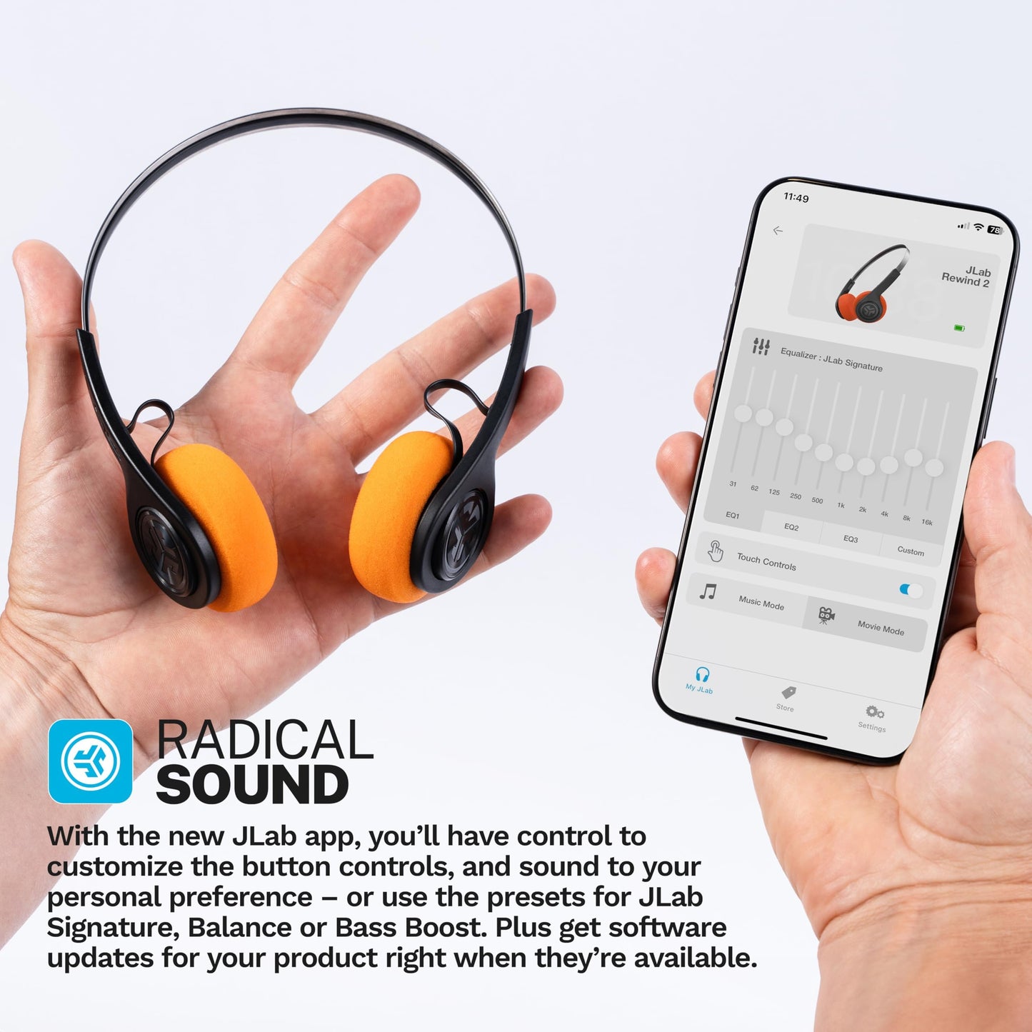 JLab Rewind 2 Wireless Retro Headphones, 20+ Hours Playtime, App Support, Bluetooth Multipoint + Wireless Sharing, Custom EQ3 Sound, Music Controls…