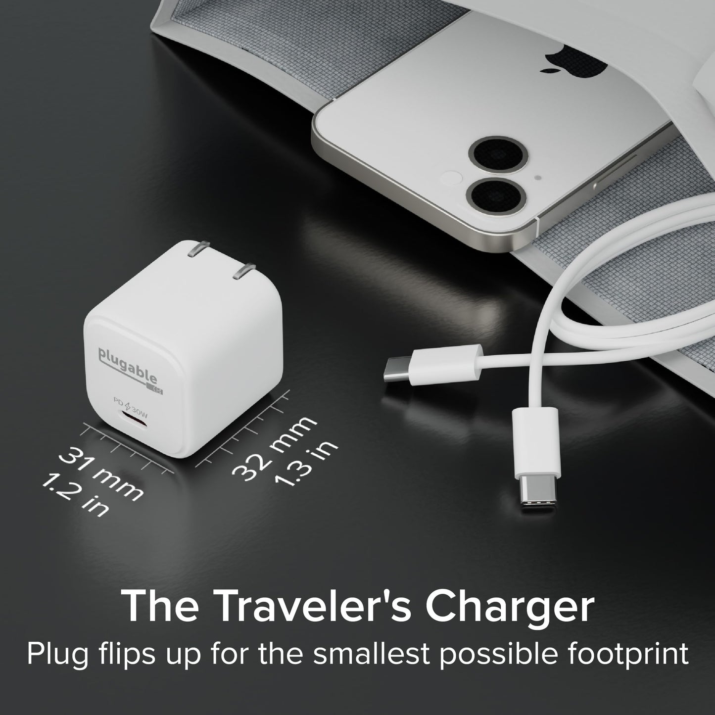Plugable 30W USB-C GaN Charger - MagSafe-Compatible, Fast Charging for iPhone, iPad, Galaxy & USB-C Devices - IT Deployment, Business Travel & Remote