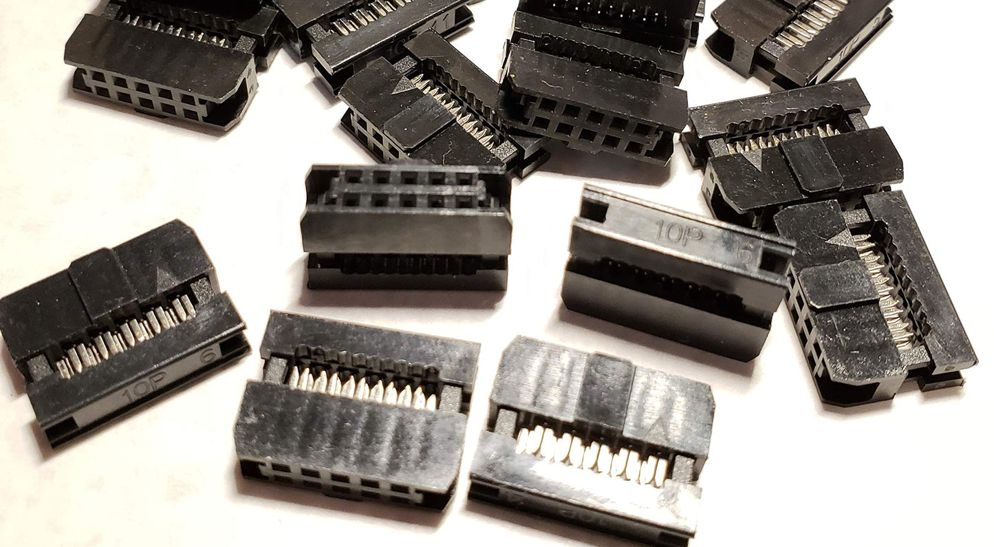 Connectors Pro 2X5 10-Pin 2mm 25 Sets Female Connectors, 2.0mm 0.079" Dual Row Mini IDC Sockets for 1mm Flat Ribbon Cable, 25-Pack