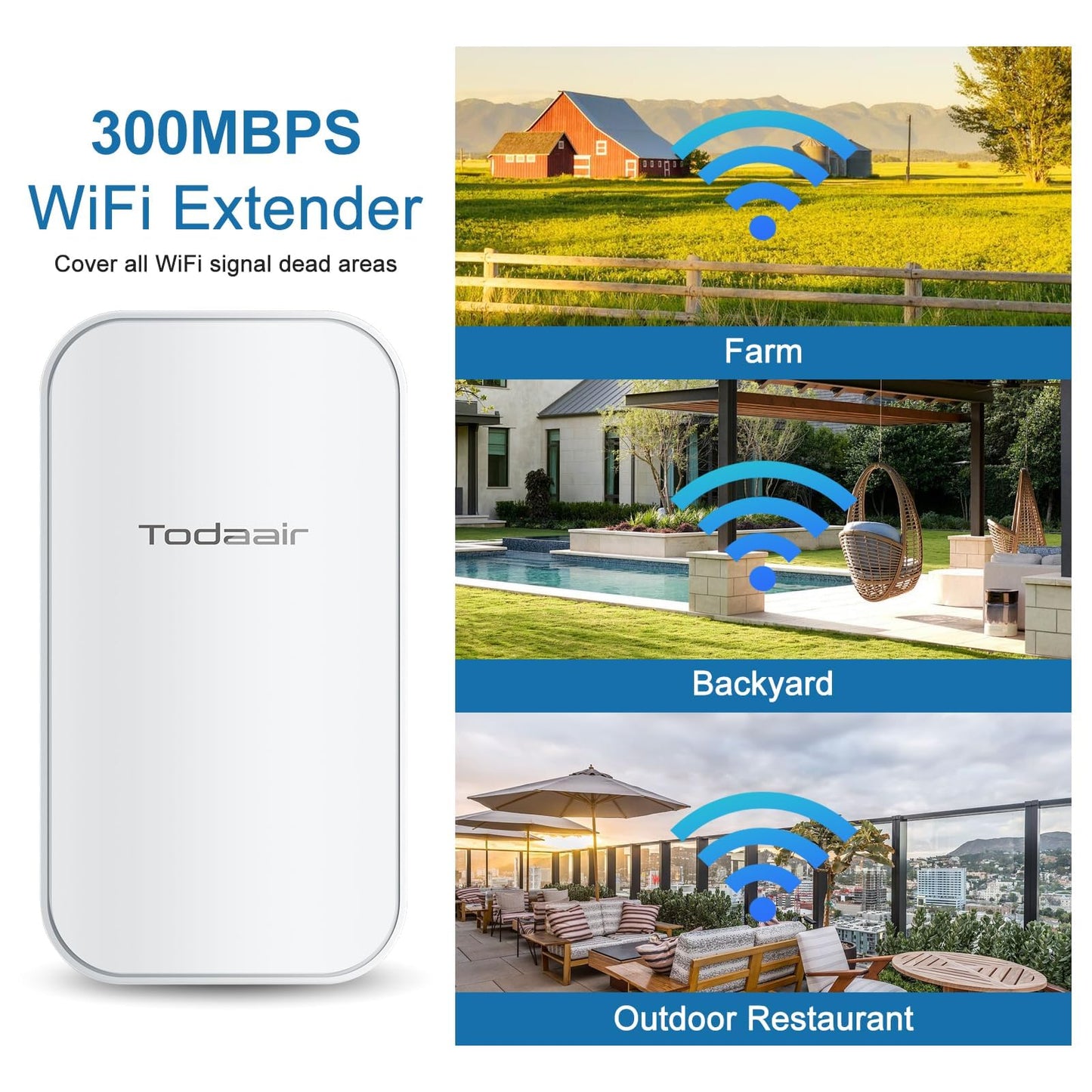 Outdoor WiFi Extender?WiFi Booster | Repeater & AP Mode?IP65 Weatherproof | Up to 300Mbps WiFi Repeater