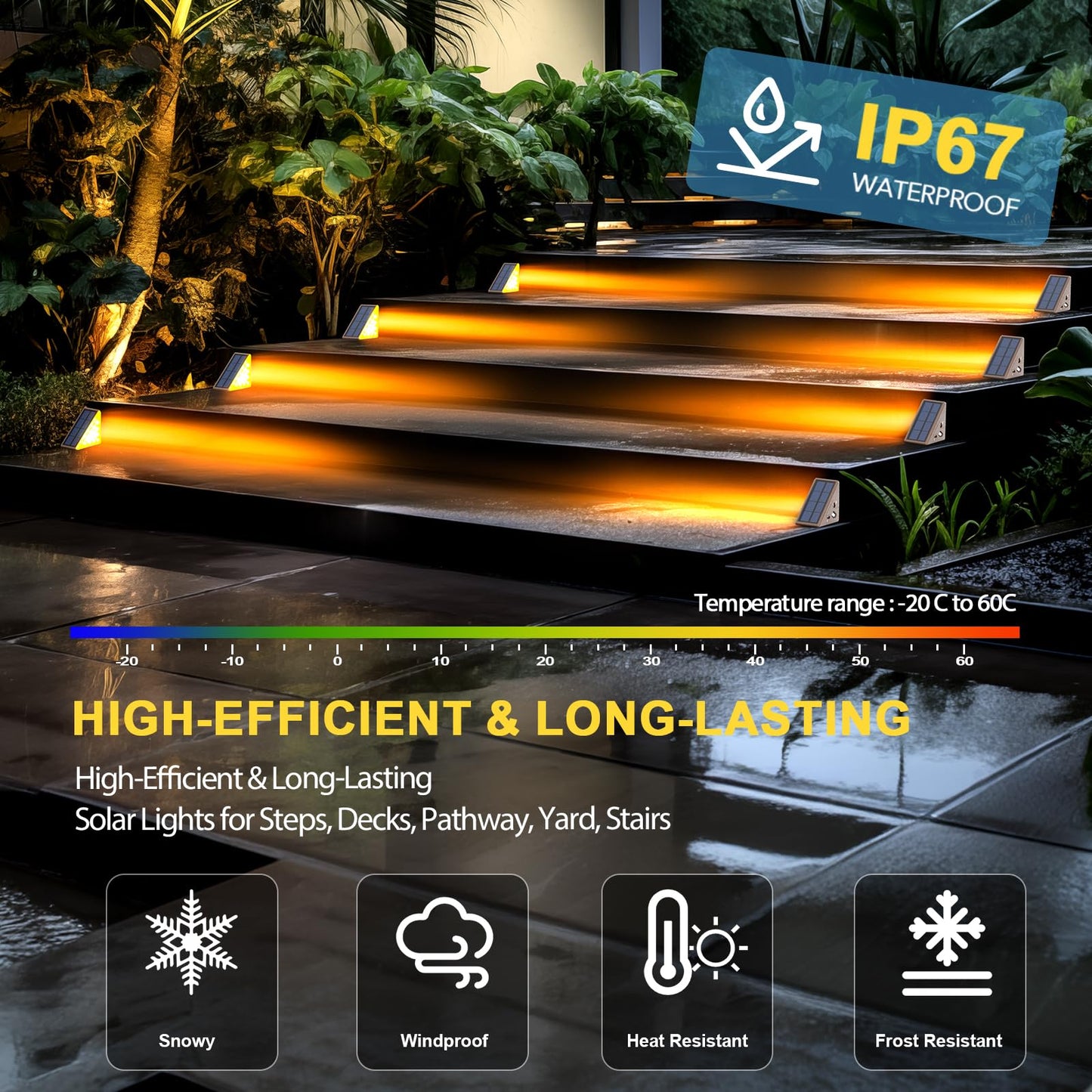 XILLUMI CORE Solar Stair Lights Outdoor Waterproof, 12 Pack IP67 Solar Lights for Steps, Warm 3000K 13 LED Dusk to Dawn Outdoor Stair Lighting
