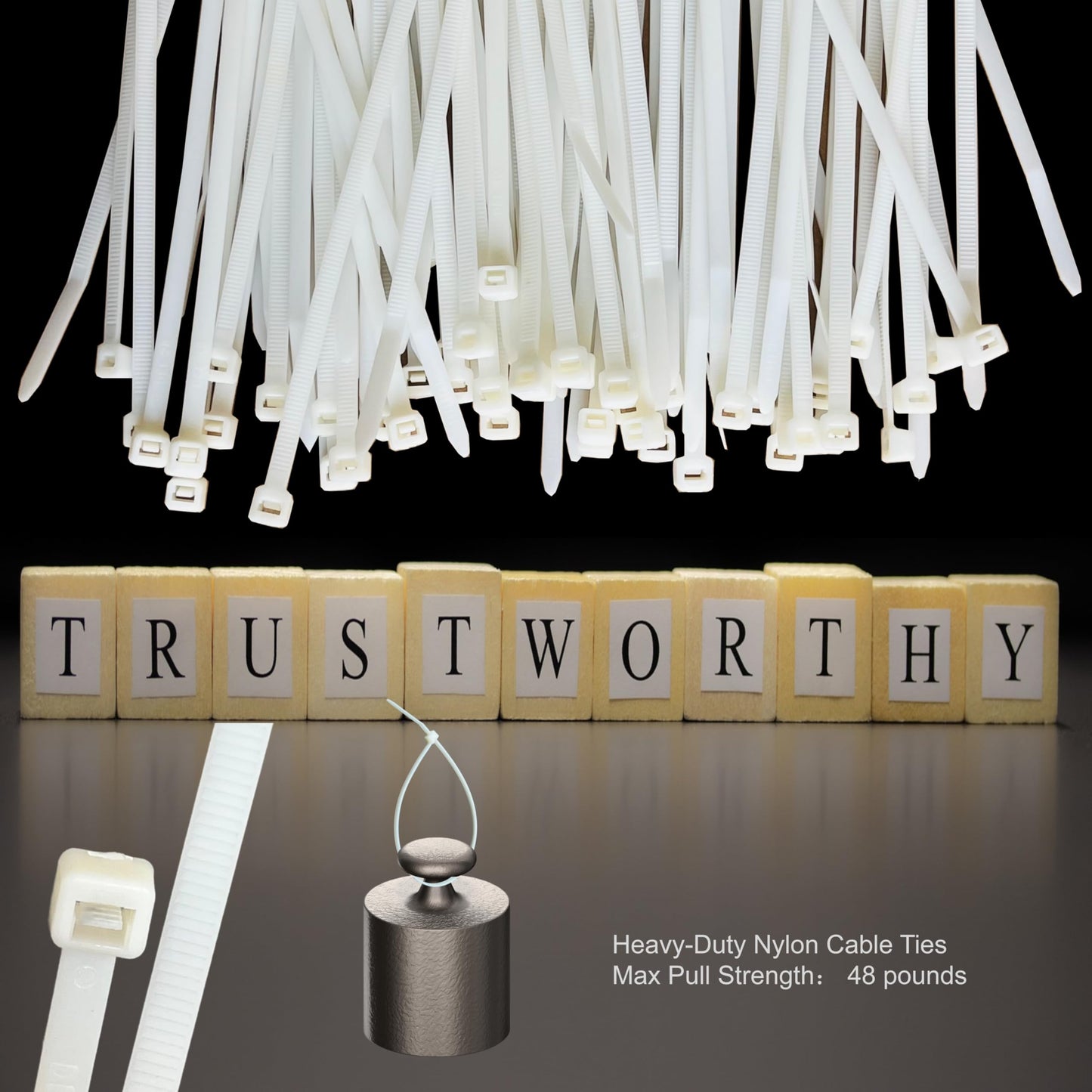 Heavy-Duty Self-Locking Nylon Zip Ties 100-Pack (10.24"), 48lb Tensile Strength, Extreme Temp (-40? to 200?), UV & Weather Resistant Indoor Outdoor