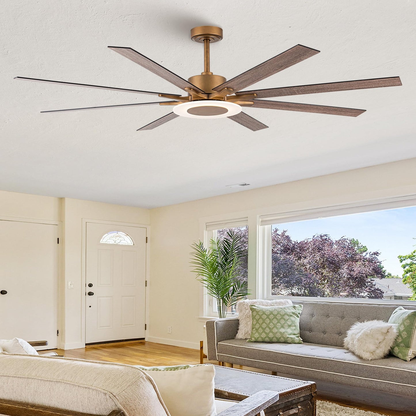 Vaczon 65" Gold Modern Ceiling Fan with Lights & Remote - Dimmable LED, 6 Speeds, Reversible DC Motor, Timer, Noiseless, Indoor/Outdoor Use