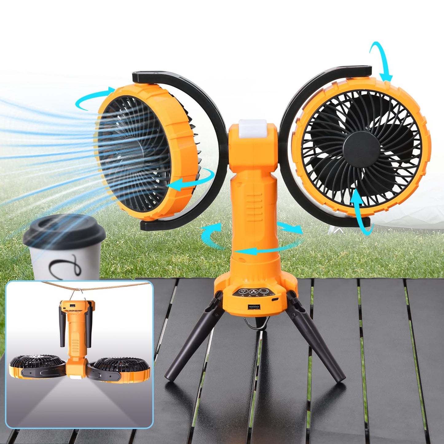 Nauttxon Oscillating Outdoor Camping Fan With Light Hanging Hook