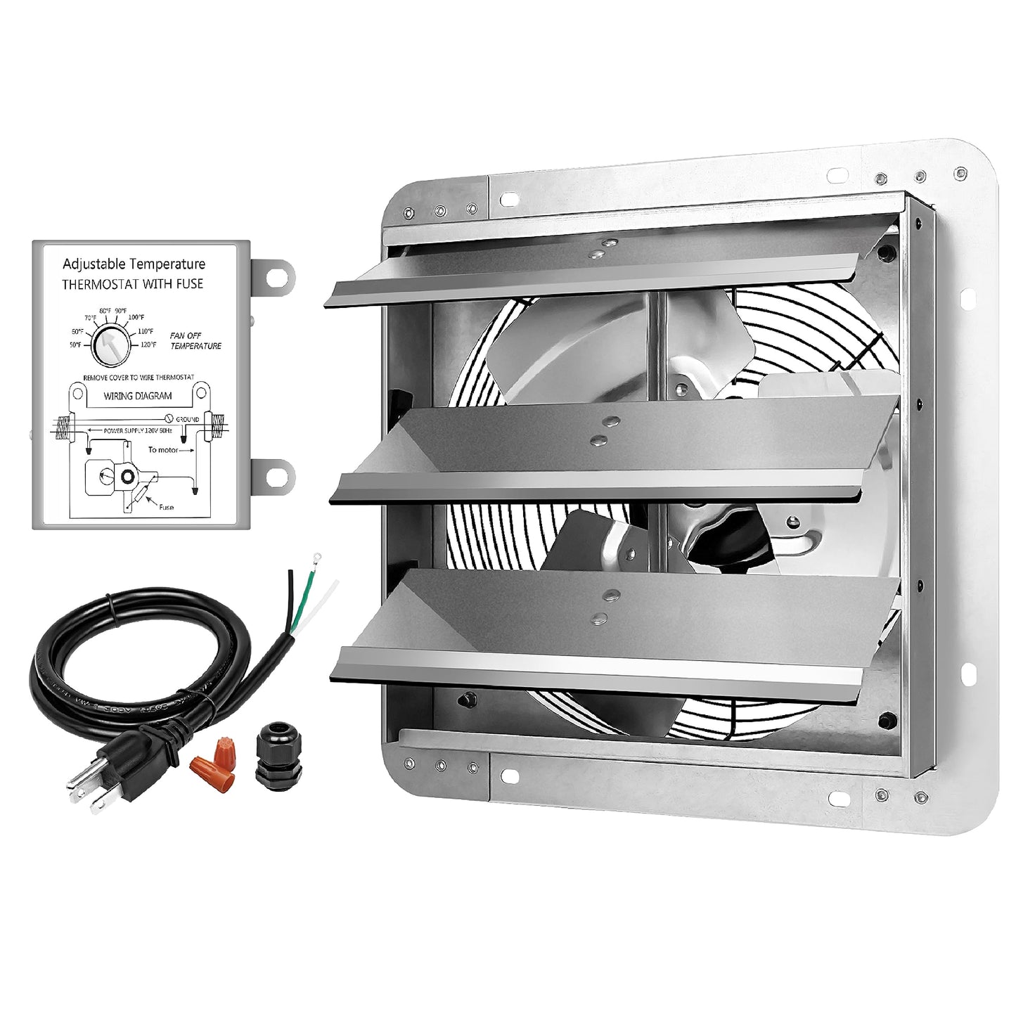 Simple Deluxe 12 Inch Shutter Exhaust Fan,Window Fans with Adjustable Thermostat and Power Cord Kit, Providing Superior Ventilation for Windows