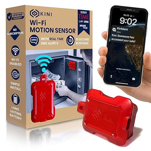 Instant Kini Safe Alert Wi-Fi Motion Sensor Alarm - Real-time SMS, Email, IFTTT - Great for Gun Safes, Cabinets, Office - Easy Install, No