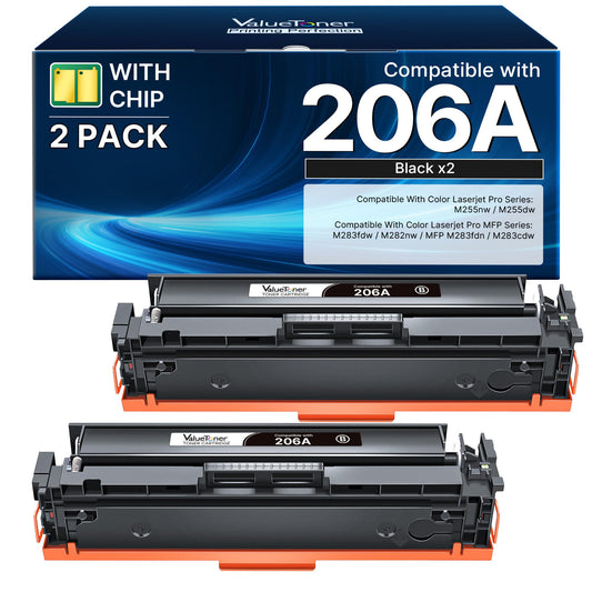 206A Black Toner Cartridge Compatible Replacement for HP 206A W2110A 206A W2110X Work for HP Color LaserJet Pro MFP M283fdw M255dw M283 M255 Printer