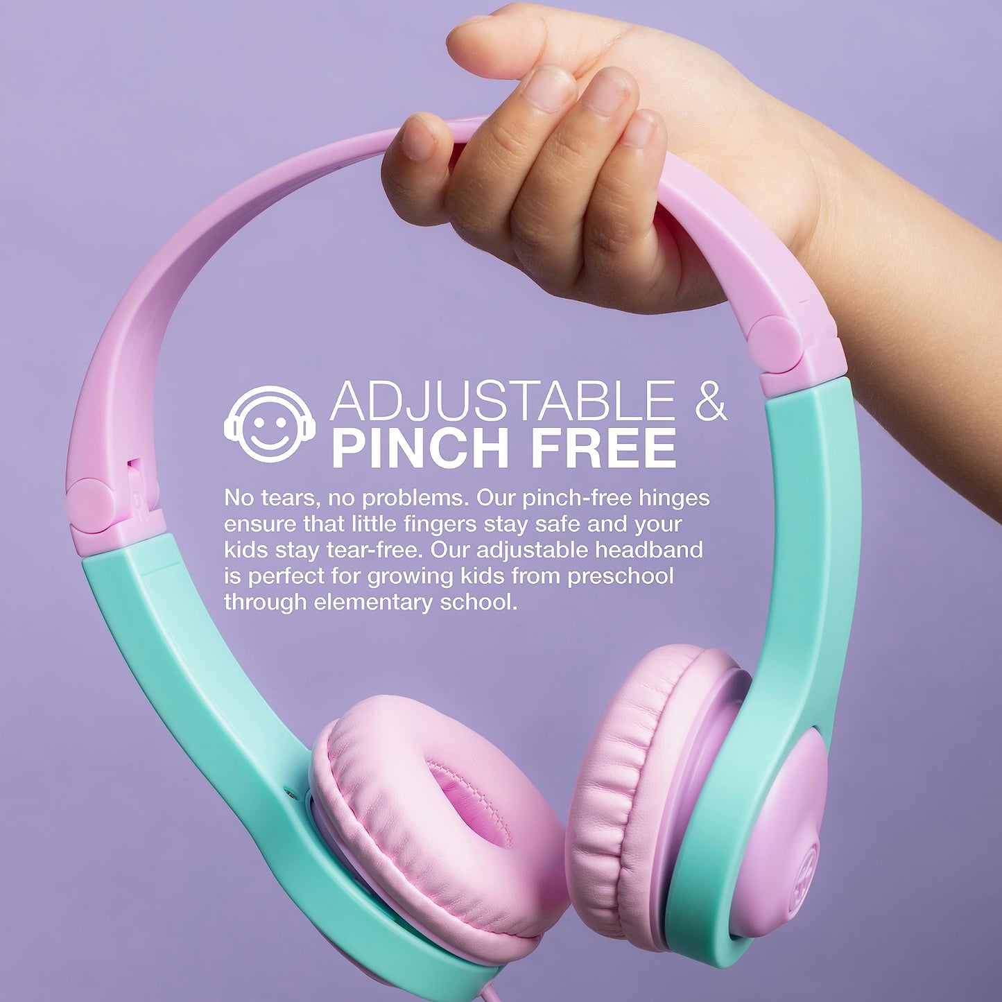 JLab, JBuddies Folding Gen 2, Kids Wired Headphones, Noise Isolating, Volume Limiting, Toddler Headphones Ages 2+, Pink/Teal