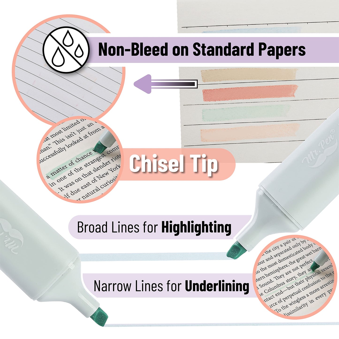 Mr. Pen- Aesthetic Highlighters, 6 Pack, Morandi Colors