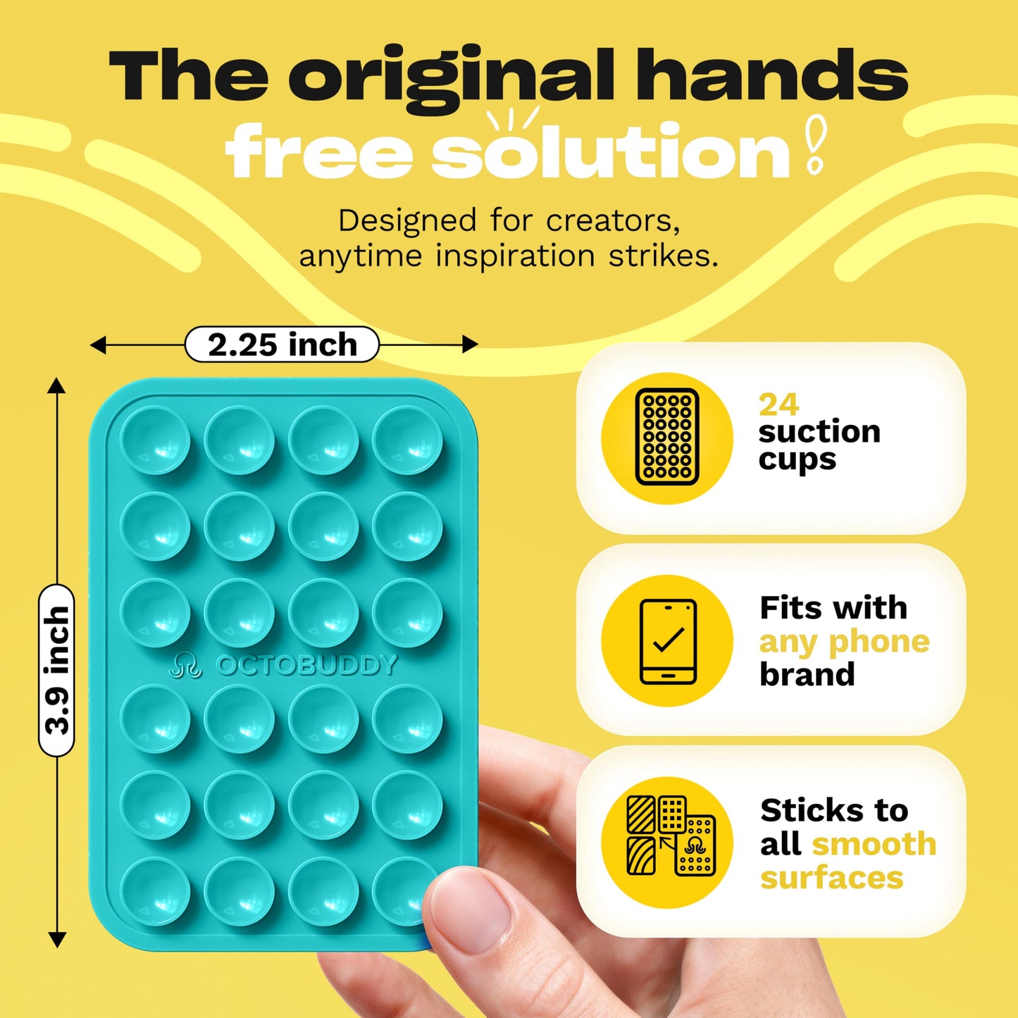 OCTOBUDDY Classic - Silicone Suction Phone Case Adhesive Mount - Hands-Free, Strong Grip Holder for Selfies and Videos - iPhone and Android Compatible
