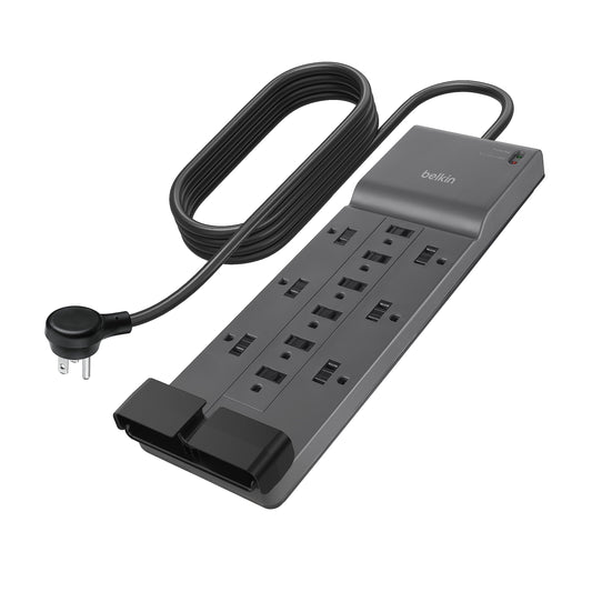 Belkin 12-Outlet Surge Protector Power Strip w/ 12 AC Outlets & 8ft Flat Plug, UL-listed Heavy-Duty Extension Cord for Home, Office, Travel, Computer