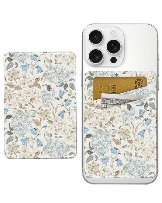 AWHSCP Cute Leather Phone Wallet Stick On, Dual Pocket Credit Card Sticky Wallet, Compatible with Most Cell Phones, Watercolor Flowers