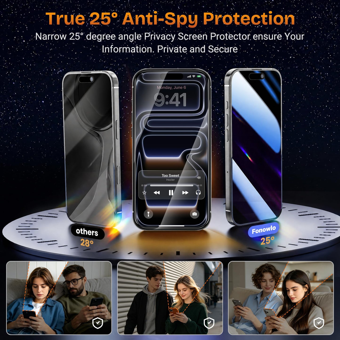 Firstorch 25° Anti-Spy Privacy Screen Protector for iPhone 17 Air 6.5 Inch, 3-Pack with Auto-Alignment Kit - 9H Hardness, HD Clear, Bubble-Free