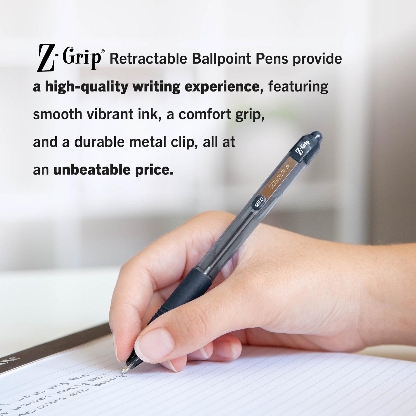 Zebra Pen Z-Grip Retractable Ballpoint Pen, Smooth-Flowing Black Ink, 1.0mm Medium Point, School & Office Supplies, Ideal for Note-Taking, Journal