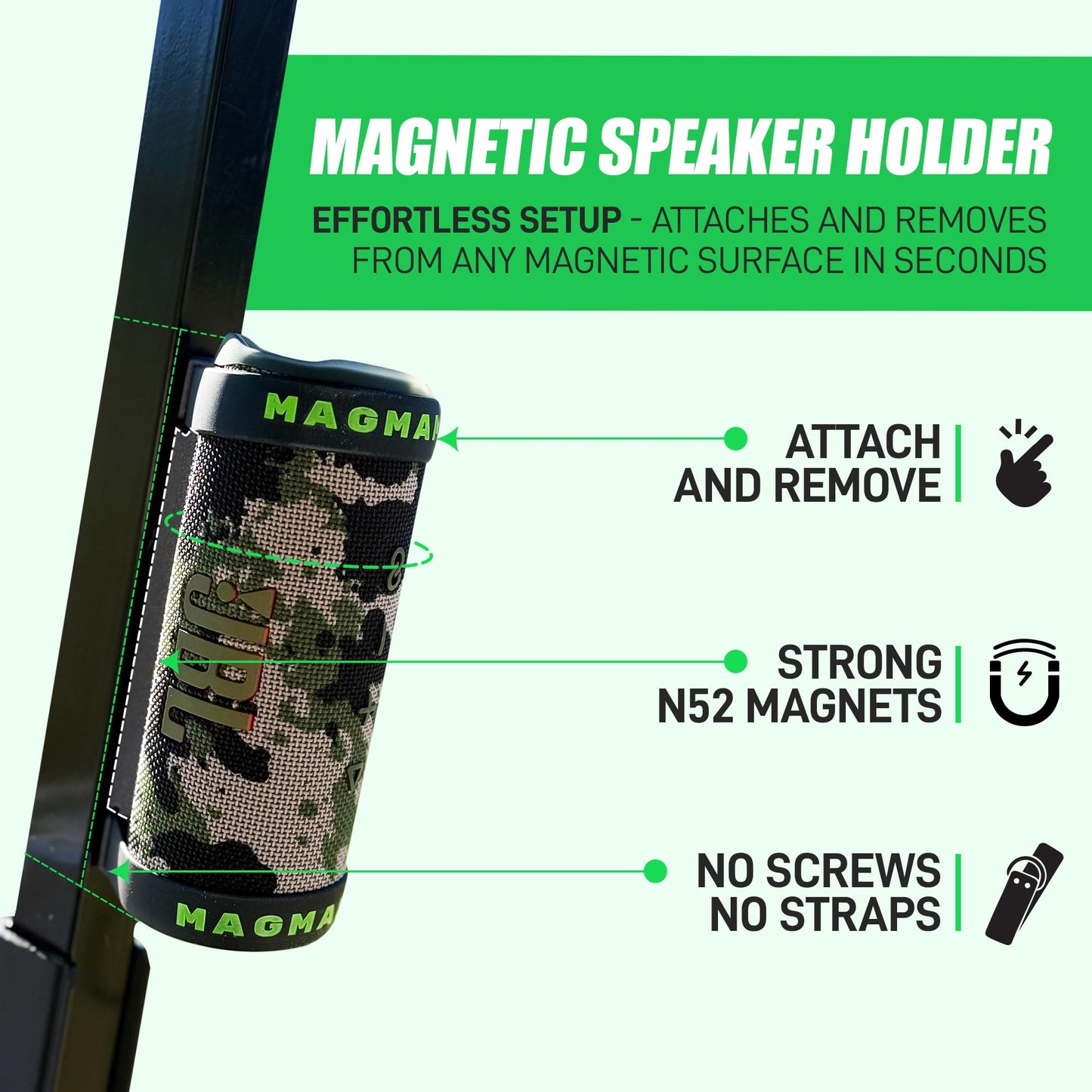Magmamba Universal Magnetic Speaker Holder - Strong Mount for Bluetooth Speakers on Golf Carts, Beach Gear, RVs, Home & More | Secure, Hands-Free