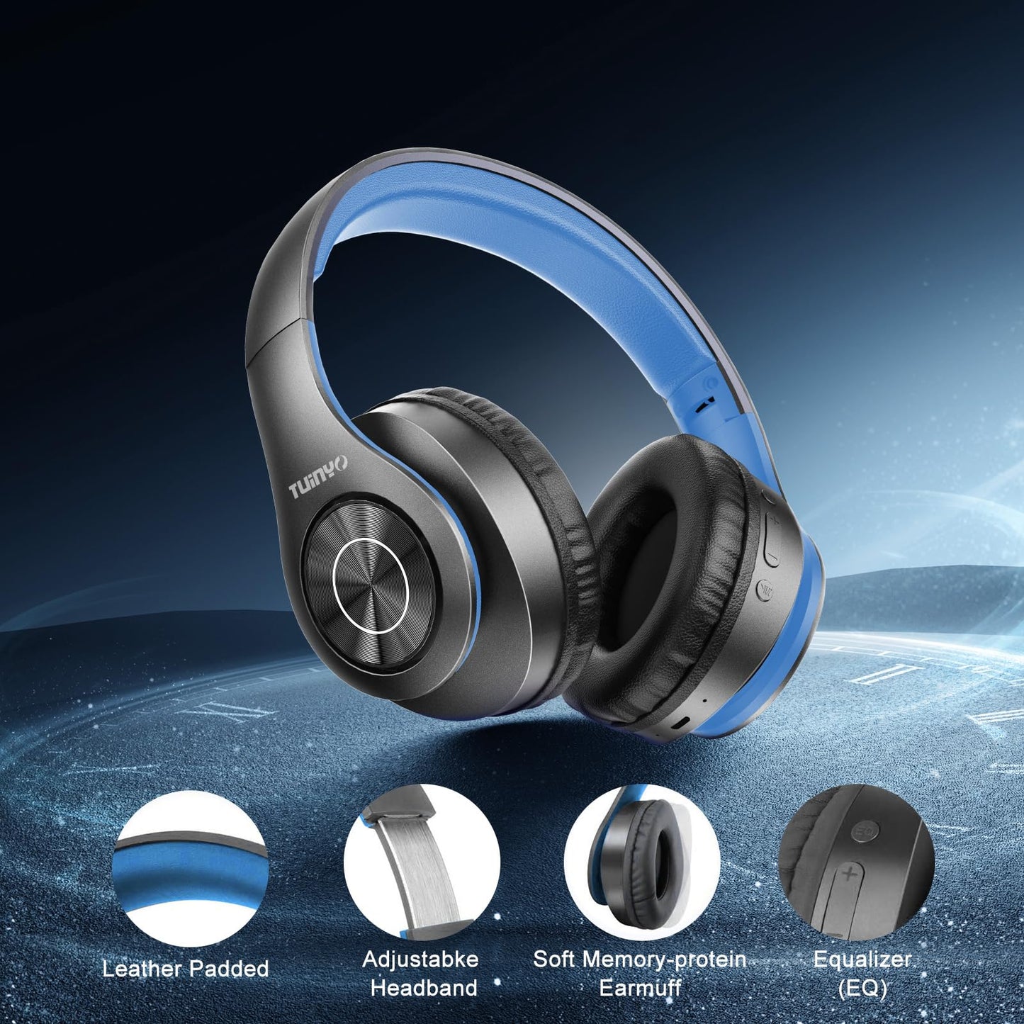 TUINYO Bluetooth Headphones Wireless, Over Ear Stereo Wireless Headset 40H Playtime with deep bass, Soft Memory-Protein Earmuffs, Built-in Mic Wired…