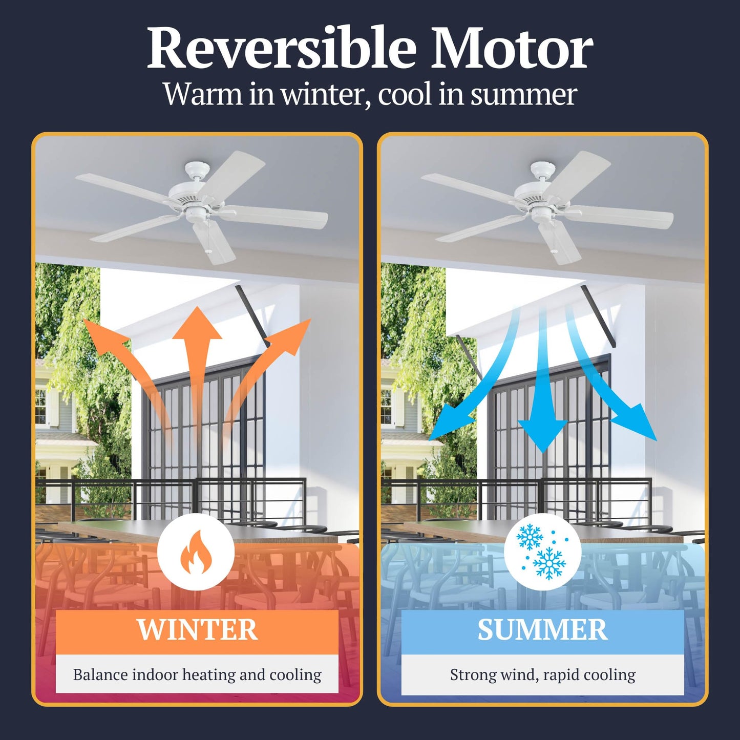 Prominence Home Montauk, 52 Inch Classic Style Ceiling Fan with No Light, Pull Chain, Three Mounting Options, 5 Dual Finish Blades, Reversible Motor