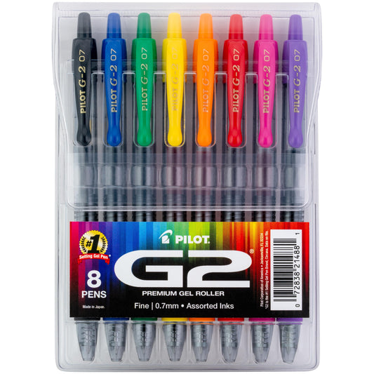 Pilot G2 Premium Gel Roller Pens, Rainbow Gel Pens, G2 Rainbow Colors Pack, 8 Pack Pouch, Fine Point 0.7 mm, Assorted