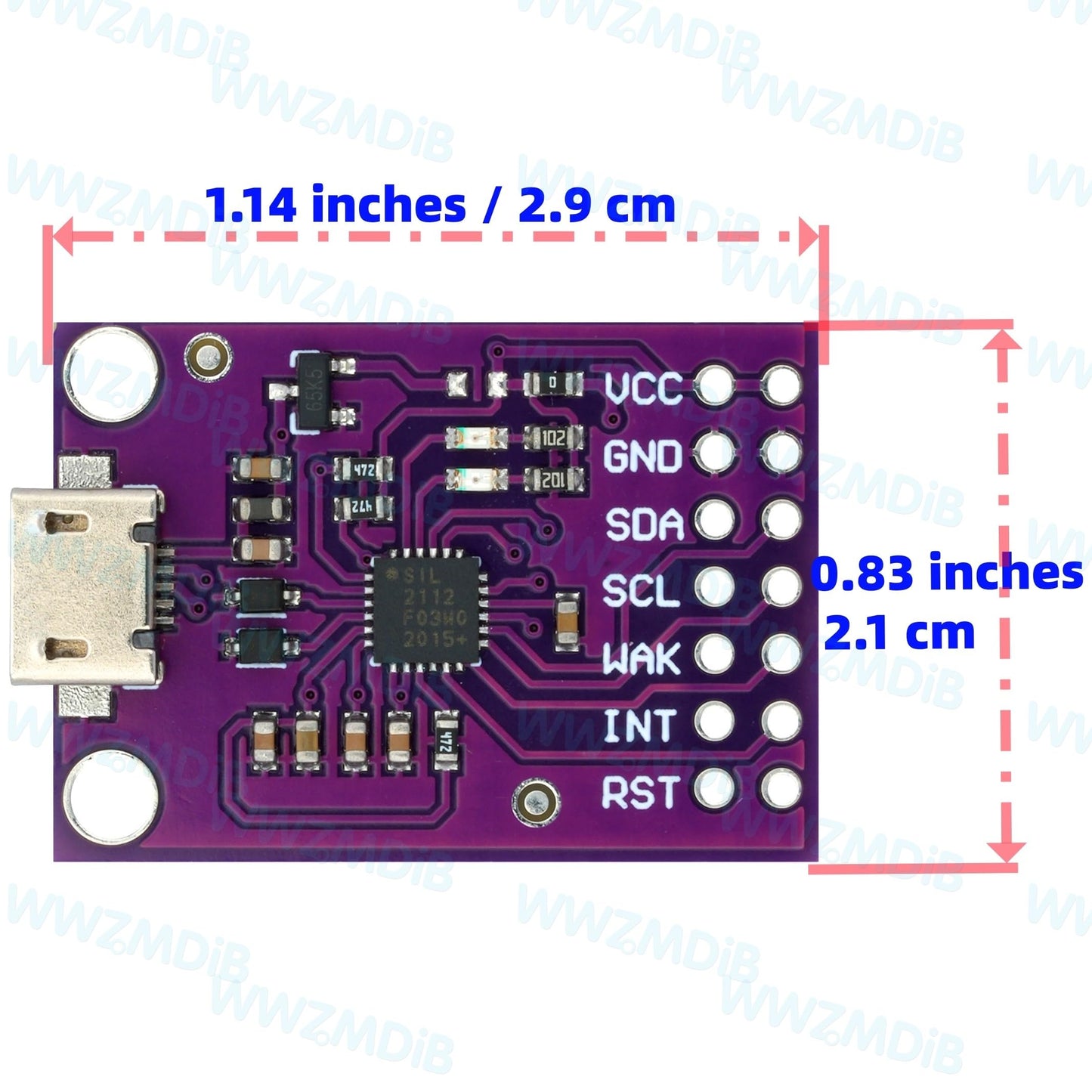 WWZMDiB CP2112 Adapter Micro USB to SMBus I2C Communication with Wires