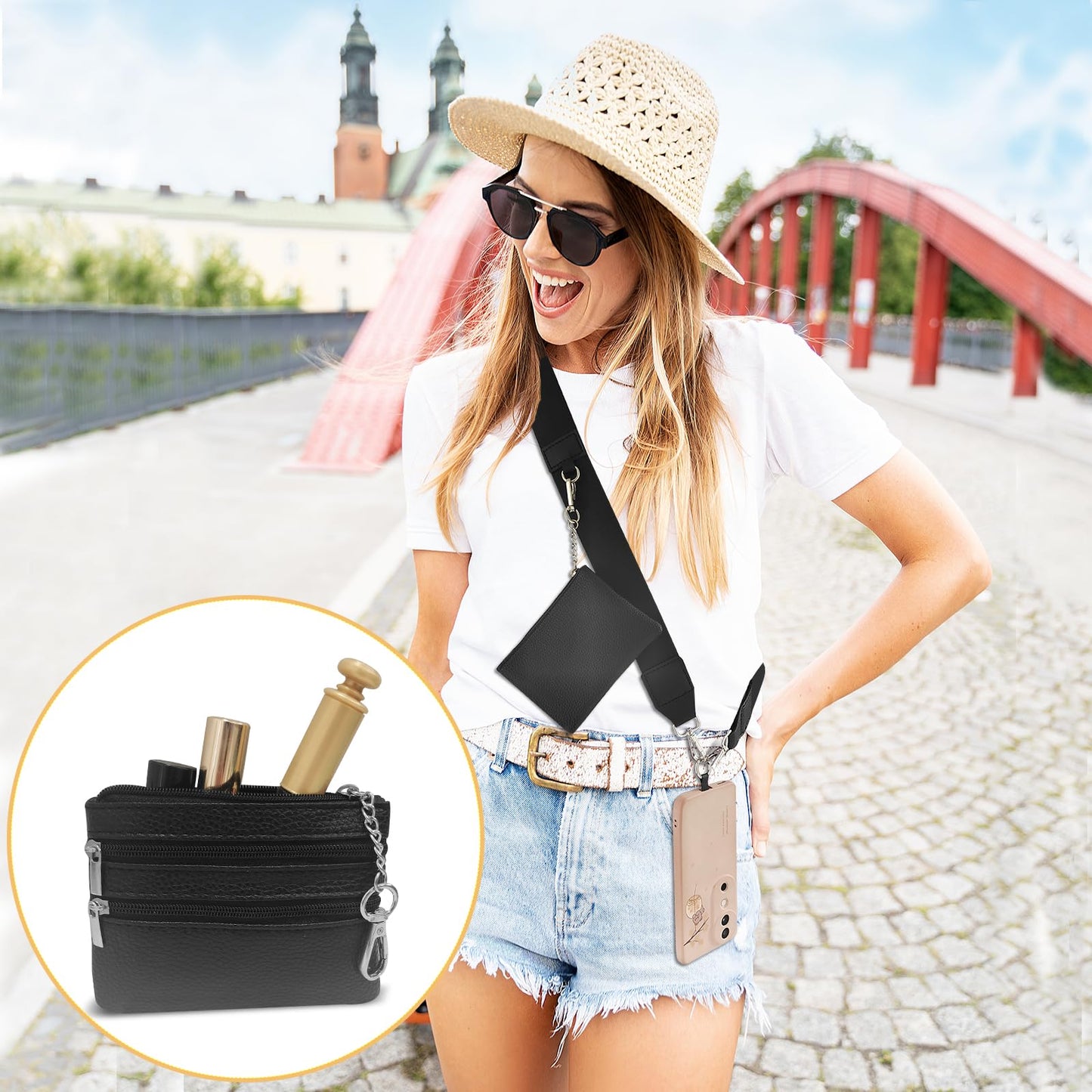 PHULWEL Cell Phone Lanyard with Wallet - Anti-Theft Crossbody Adjustable Phone Strap for Most Smartphones, for Men & Women (Black)