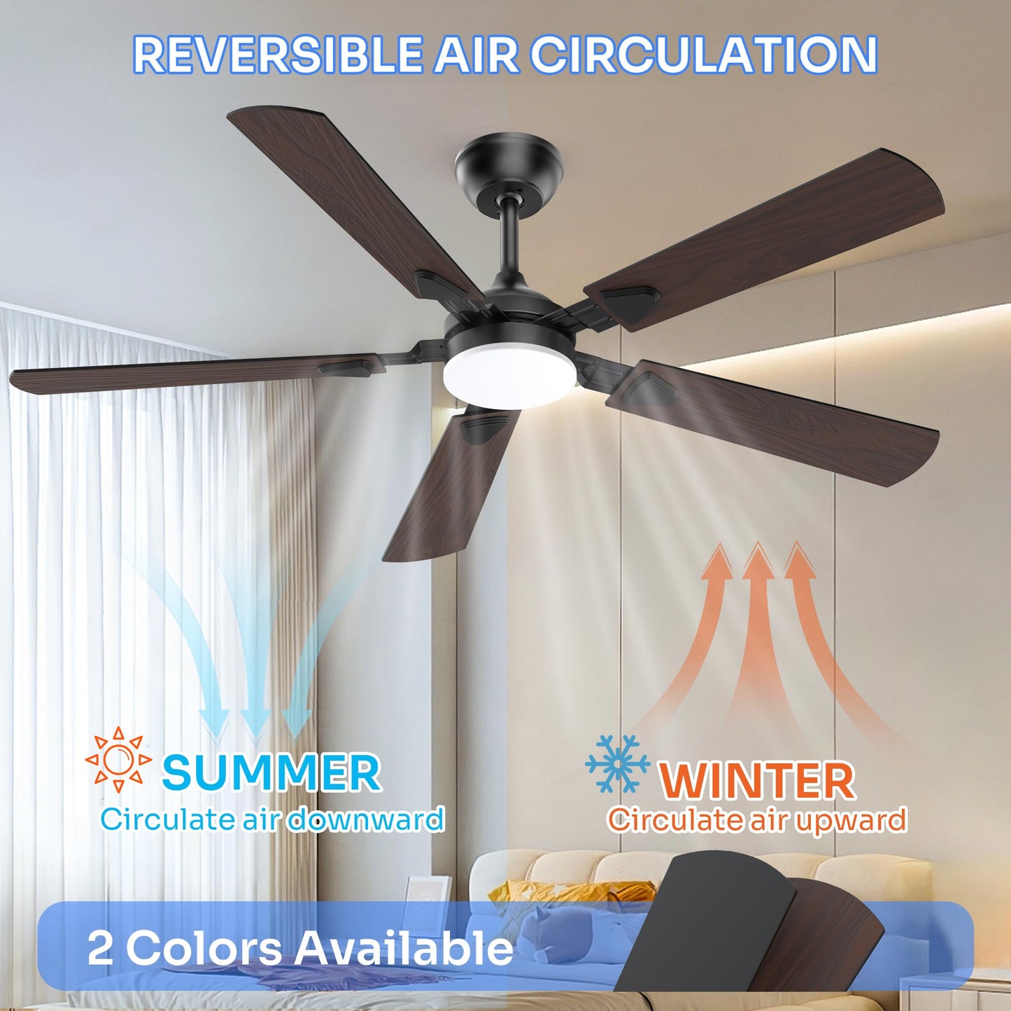 Crazypai Ceiling Fans with Lights, 52 Inch Modern Ceiling Fans with Lights and Remote Control, DC Reversible Motor, Noiseless, 3CCT, Ceiling Fan