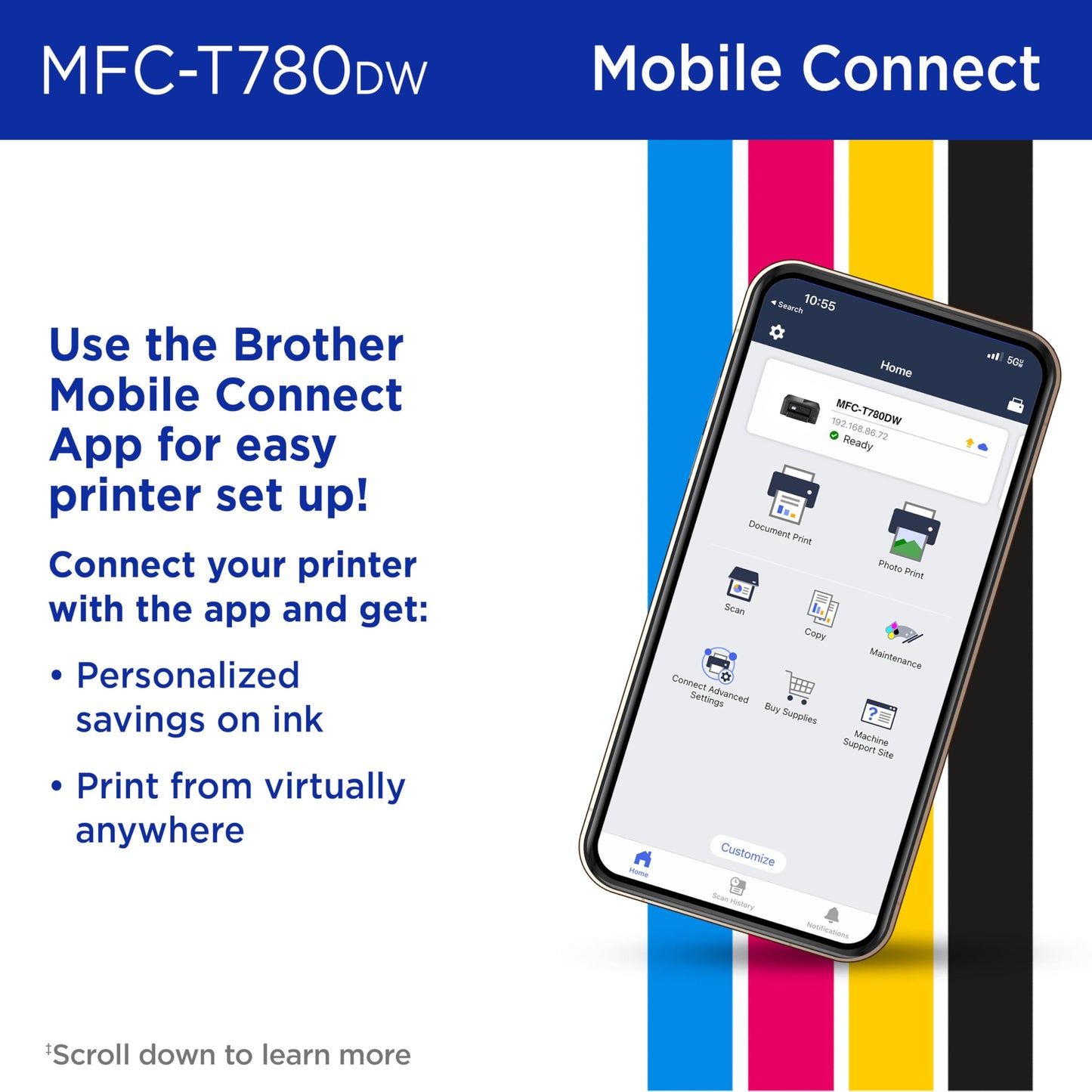 Brother INKvestment Tank 780 Wireless Color Inkjet All-in-One Printer with Duplex Printing | Includes up to 3 Years of Ink in-Box(1) and a 3-Year