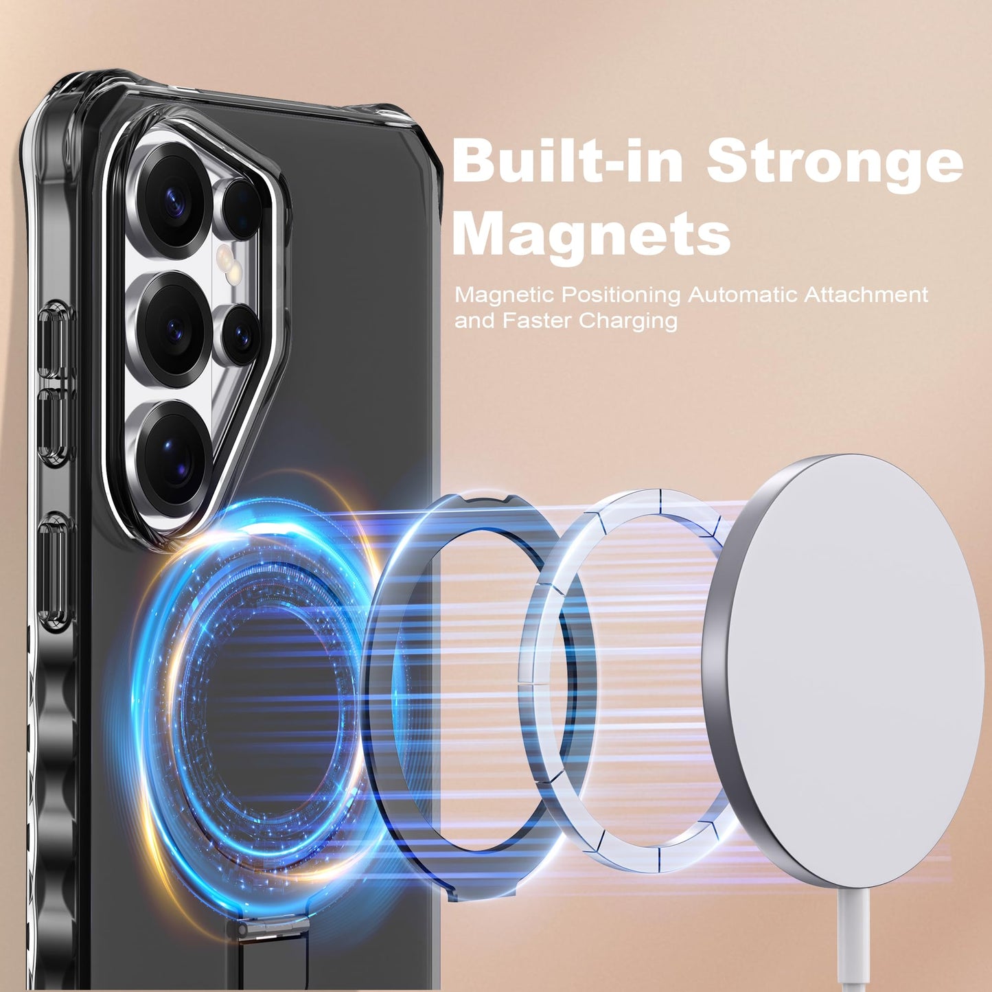 JQRZAOAK Compatible with Samsung Galaxy S26 Ultra Case 6.9'' Cute Wavy Frame with Magnetic Stand [Compatible with Mag-Safe] Military-Grade Translucent
