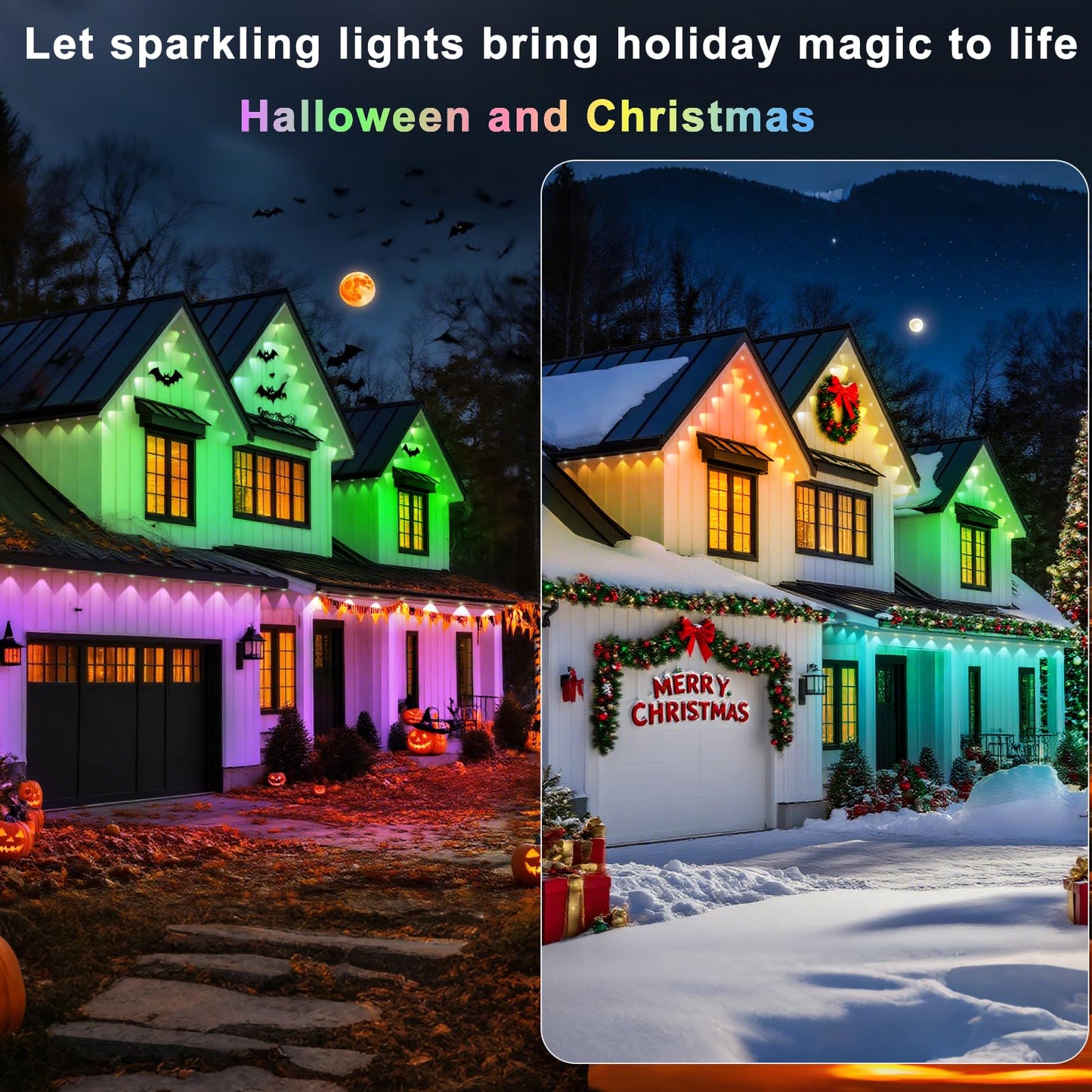 YIBULAYIN 100FT Permanent Outdoor Lights, Smart RGB Eaves Lights with App/Remote Control, LED IP67 Waterproof Outdoor Lighting for Halloween Christmas