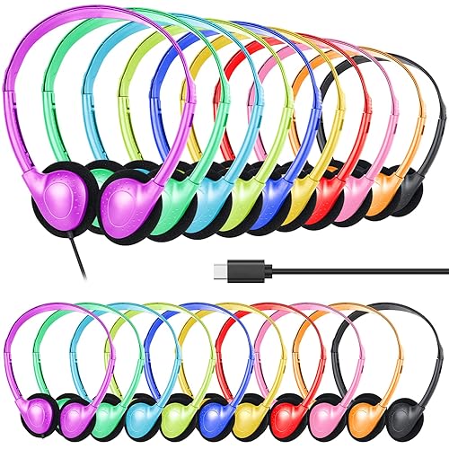 CNSZSLZ USB C Headphones Bulk 20 Pack for Classroom School Kids,On-Ear Wired USB Type C Headphones Class Set for School Student Children Compatible
