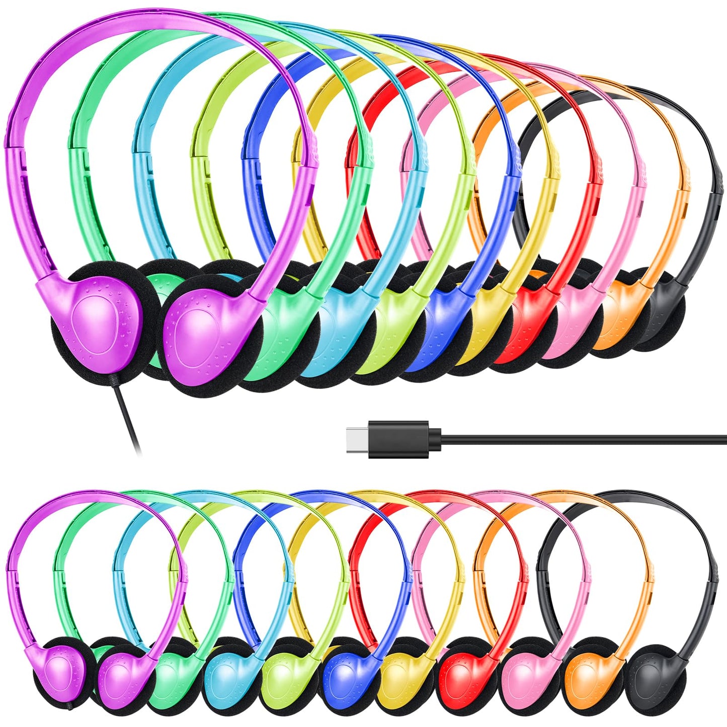 CNSZSLZ USB C Headphones Bulk 20 Pack for Classroom School Kids,On-Ear Wired USB Type C Headphones Class Set for School Student Children Compatible