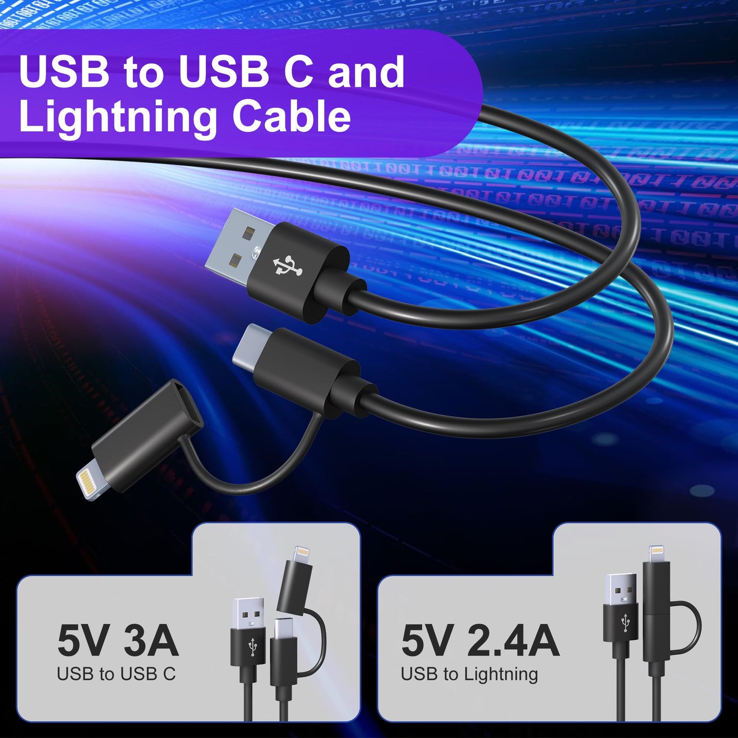 USB to USB C and Lightning Cable Combo 2 in 1 Coiled Cable Support Apple Carplay & Android Auto 3A Fast Charge Data Sync Short Curly Lightning…
