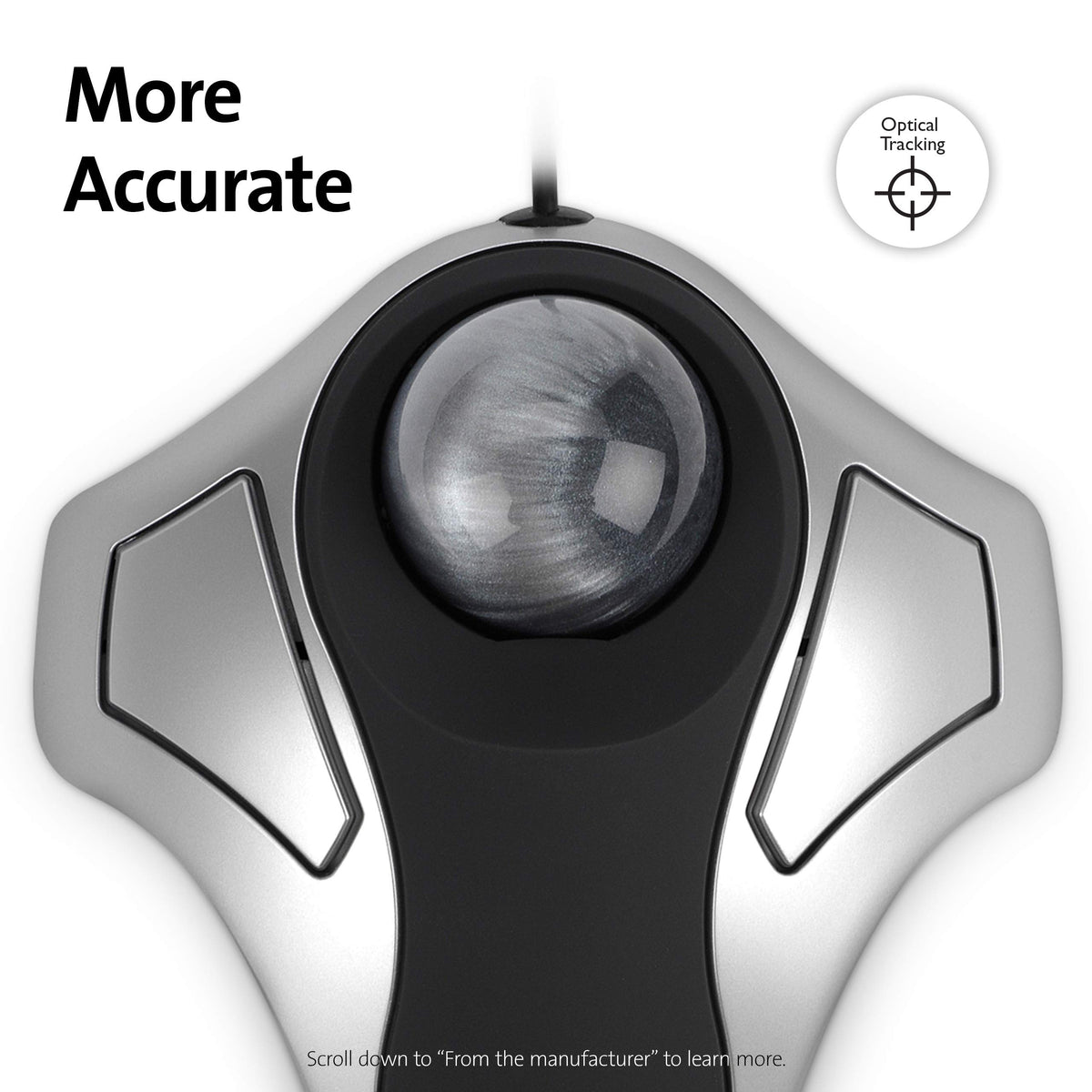 Kensington Orbit Optical Trackball Mouse, USB 2.0, Left/Right Hand Use, Black/Silver