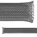 Electriduct 1/2" PET Expandable Braid Sleeving Flame Retardant Flexible Wire Mesh for Cord Management and Cable Protection - 50 Feet - Gray