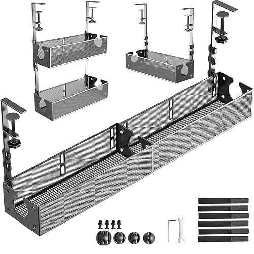 Multi-Model Under Desk Cable Management Tray 2 Packs Metal Under Desk Wire Management Clamp Mount Under Table Cord Management No Damage The Desk